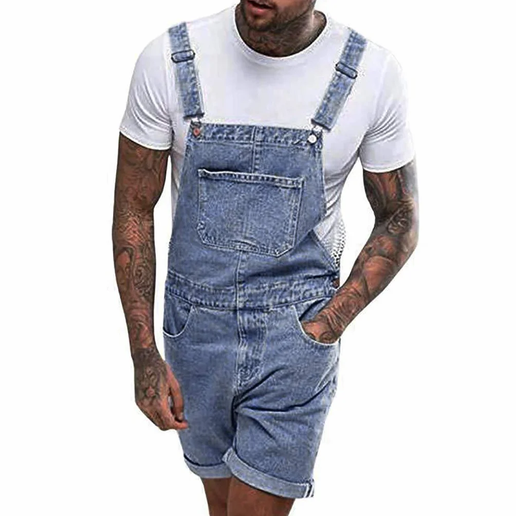 Peto de trabajo para hombre, pantalones vaqueros cortos, transpirable, mono cargo
