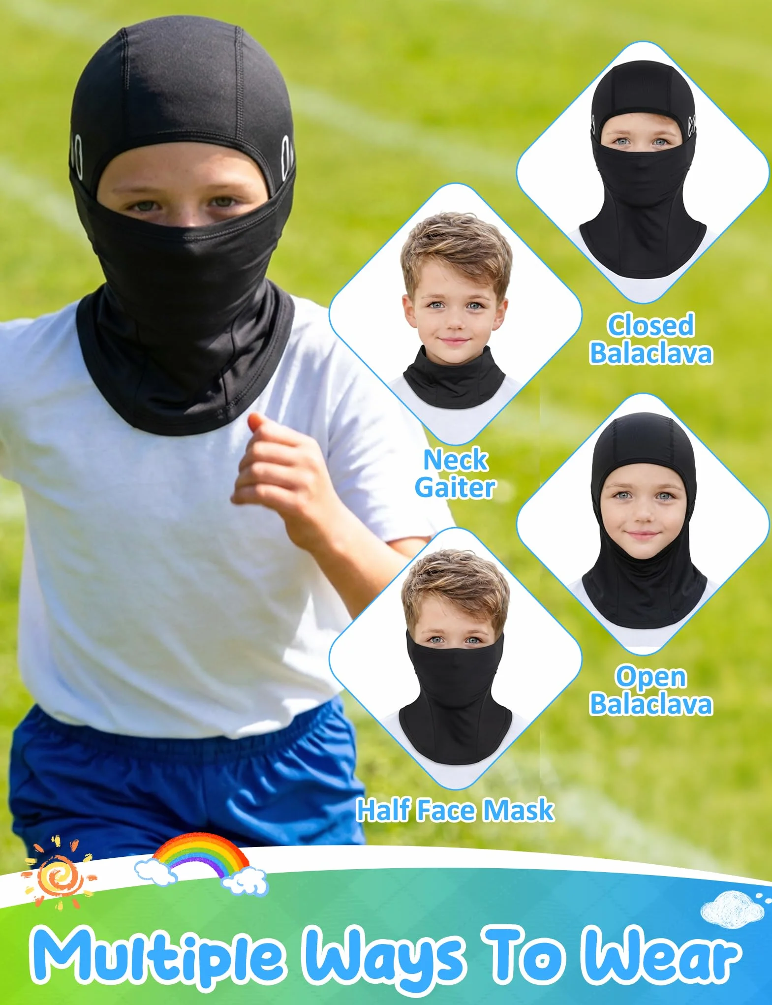 Becellen Pasamontañas para Niños Balaclava Verano Seda Helada Máscara de Ciclismo Multifuncional Transpirable Deportes al Aire Libre