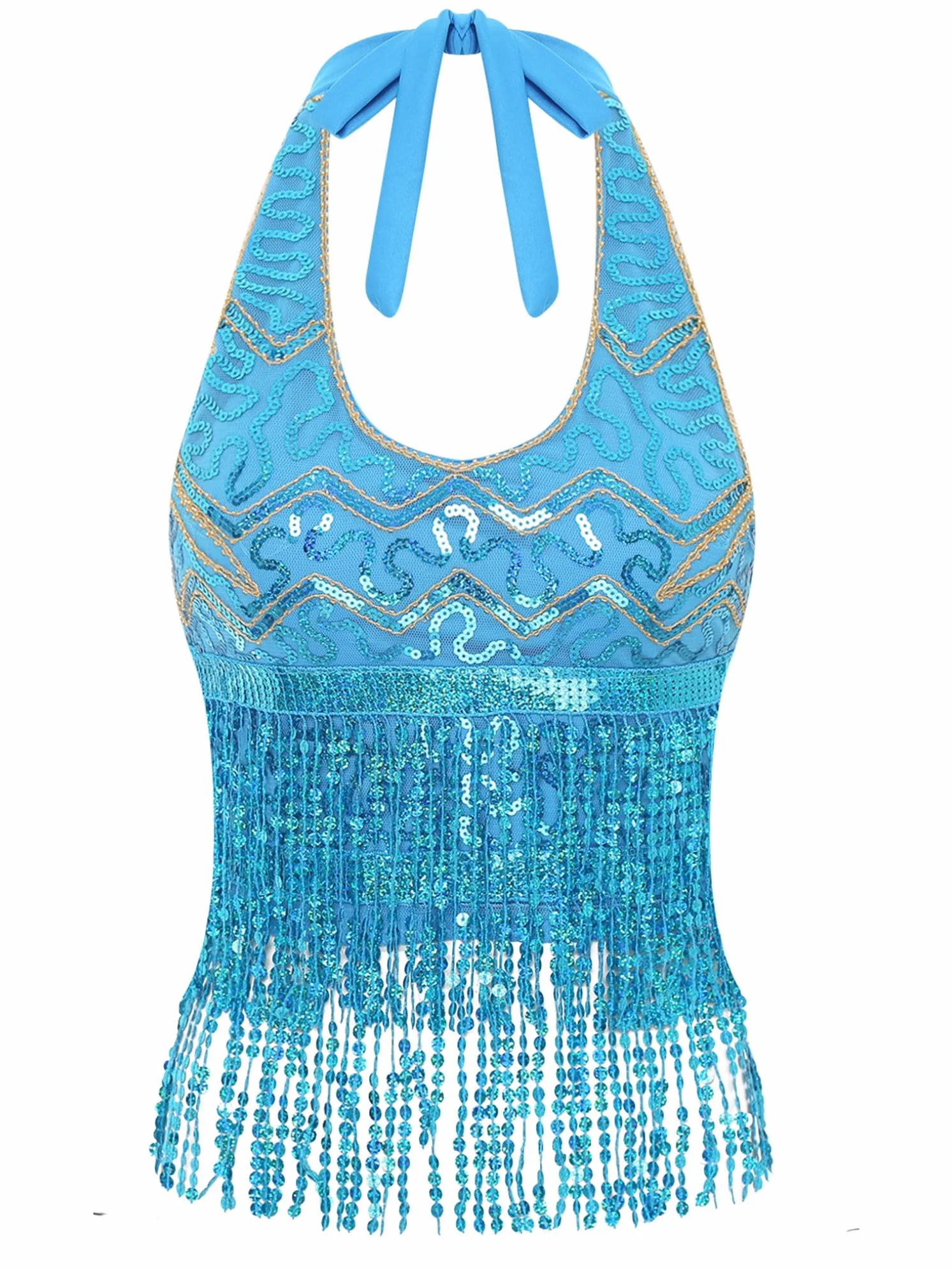 Freebily Top Danza del Vientre Mujer Camiseta Sin Mangas Crop Top con Flecos Disfraz Halloween