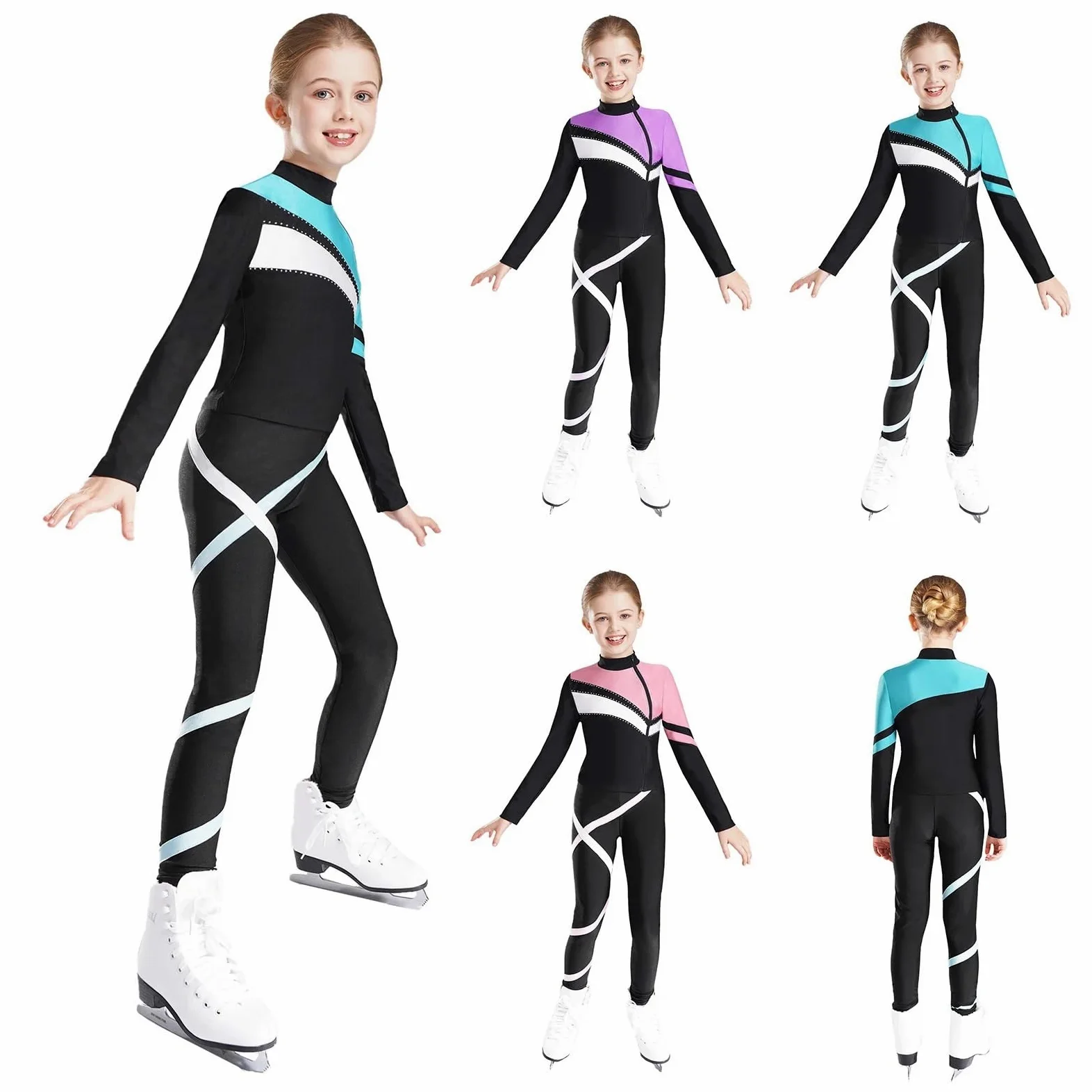Conjunto Deportivo Niña Traje Deportivo de Gimnasia for niños y niñas, Sudadera atlética de Manga Larga, Top con Mallas, chándal for Entrenamiento de Yoga y Correr(Blue Green A,10)