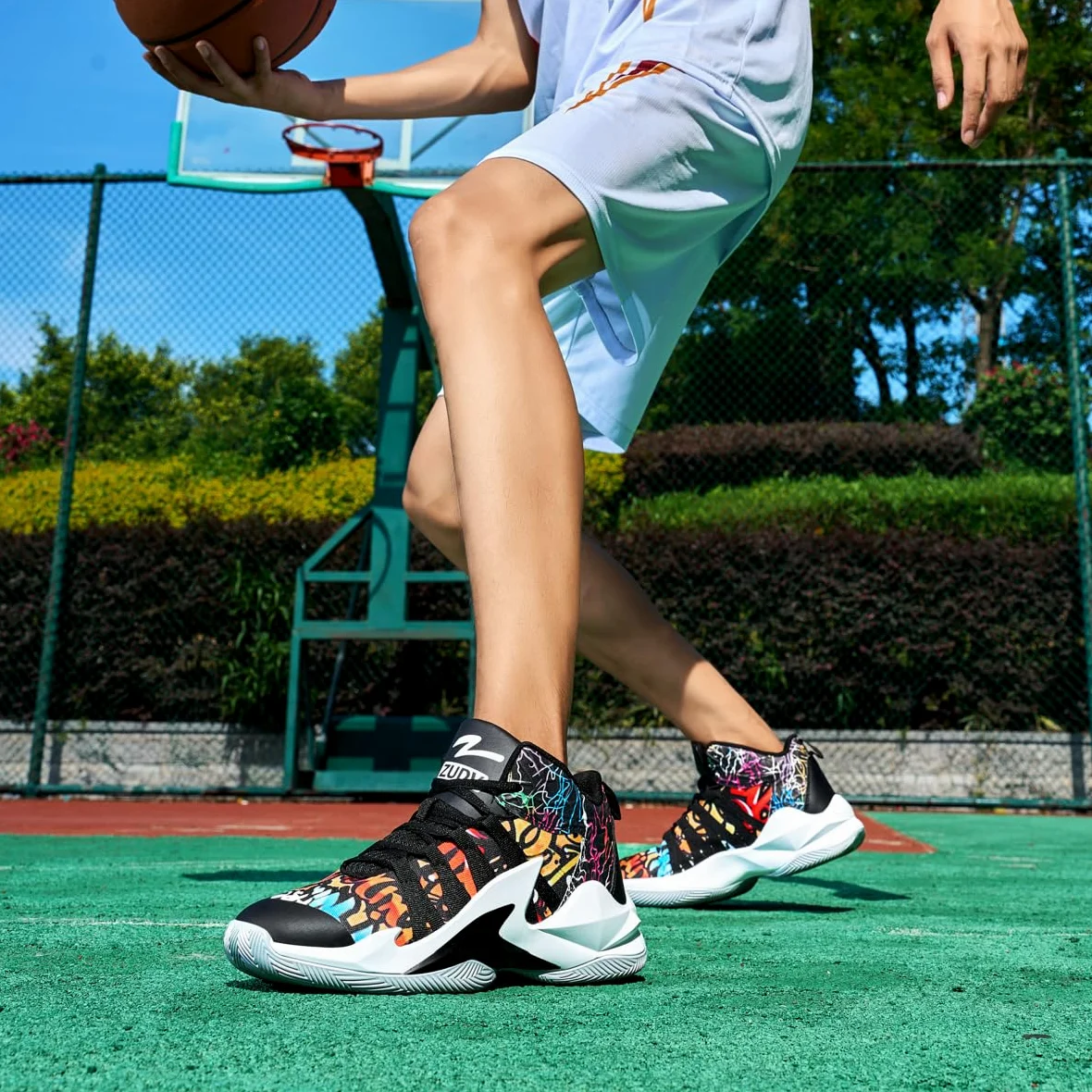 Zapatillas Baloncesto Hombre Graffiti Botas Deportivas Comodas Gran Agarre | Zapatillas de Baloncesto Caña Alta Hombre Diseño Graffiti Gran Agarre