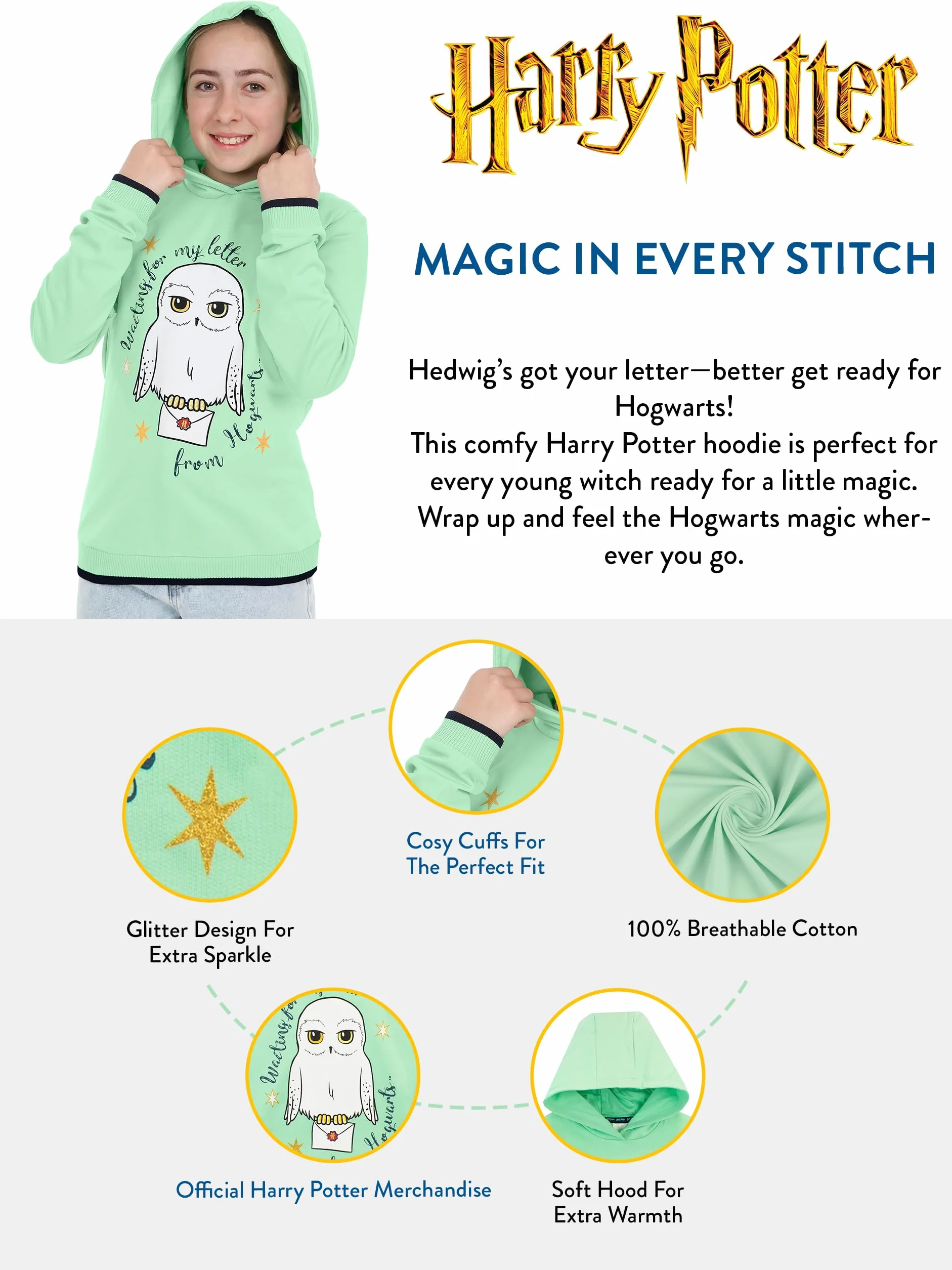 Harry Potter Sudadera Niña | Sudaderas Hedwig | Hoodie para Ninos