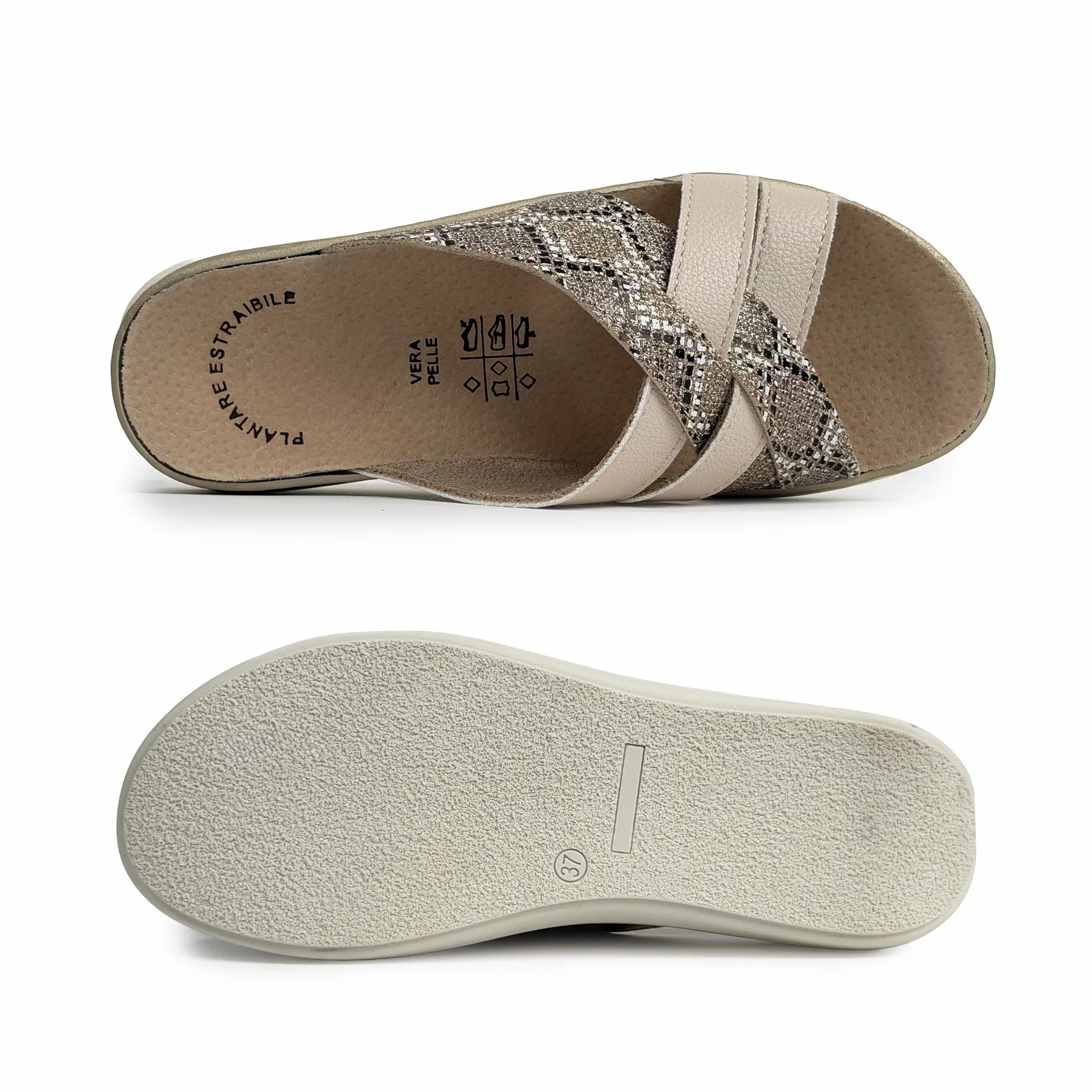 JOMIX Sandalias Mujer Ortopédicas de Cuña Elegantes Zapatillas Verano Cómodas con Plantilla Ergonómica Extraíble Piel para Mujer Mayor y Señora