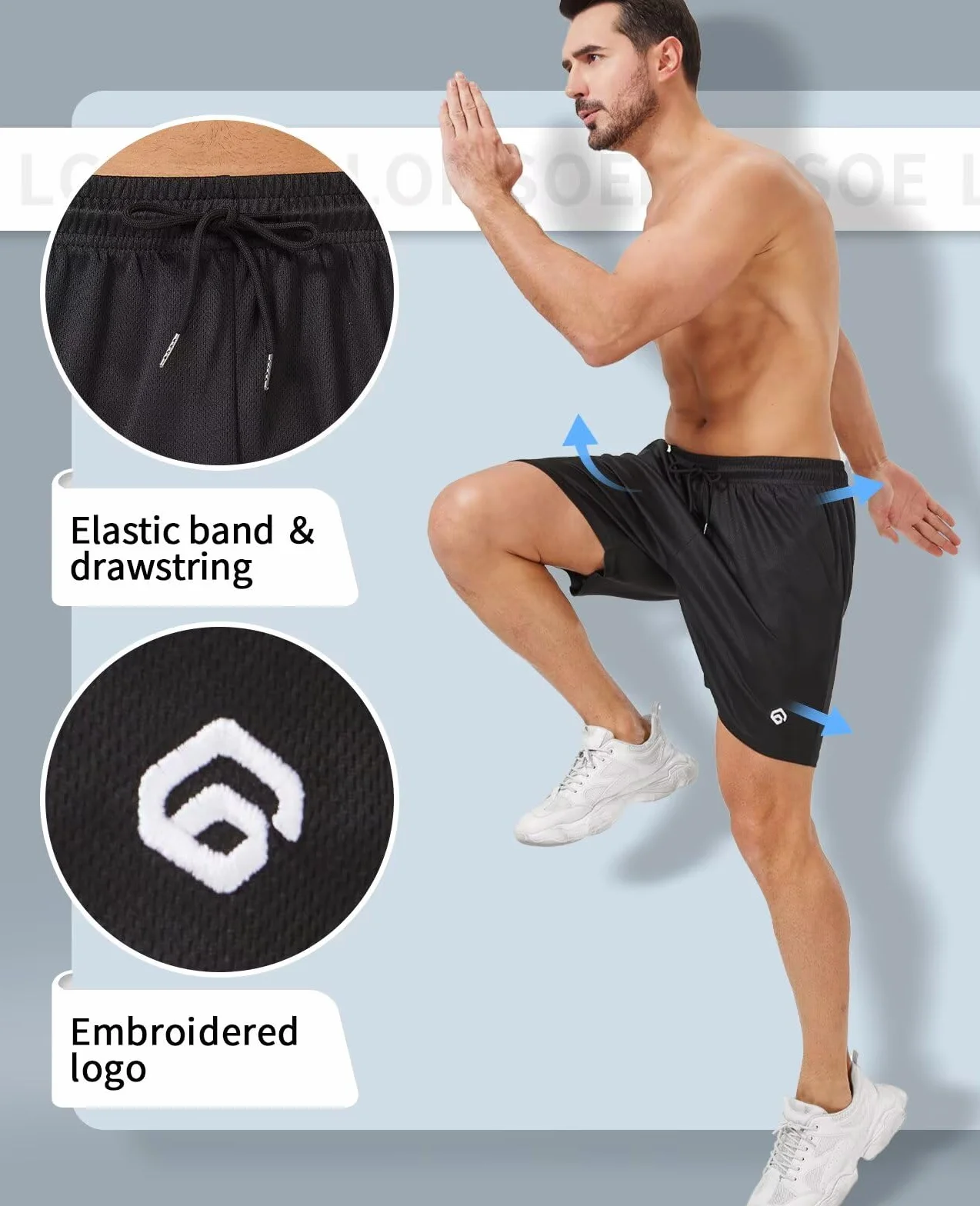 lomsoe Paquete de 5 pantalones cortos deportivos para hombre de 5 pulgadas, pantalones cortos de malla para correr para hombre, de secado rápido, ligeros, para gimnasio, con bolsillos, Negro, negro