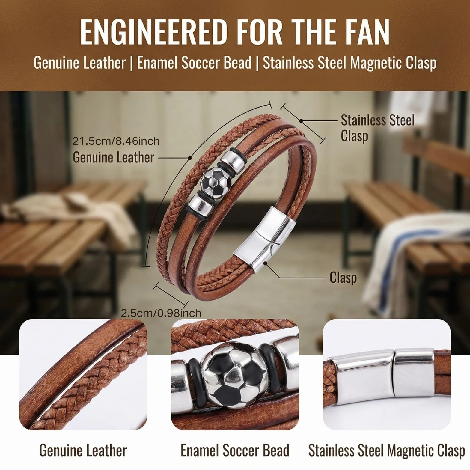 Pulsera de Fútbol en Tonos Marrones,Artículo de Fan de la Copa Mundial 2026,Pulsera de Fútbol para Niños,para Hijo,Nieto,Sobrino, Hermano,Regalos Geniales para Adolescentes