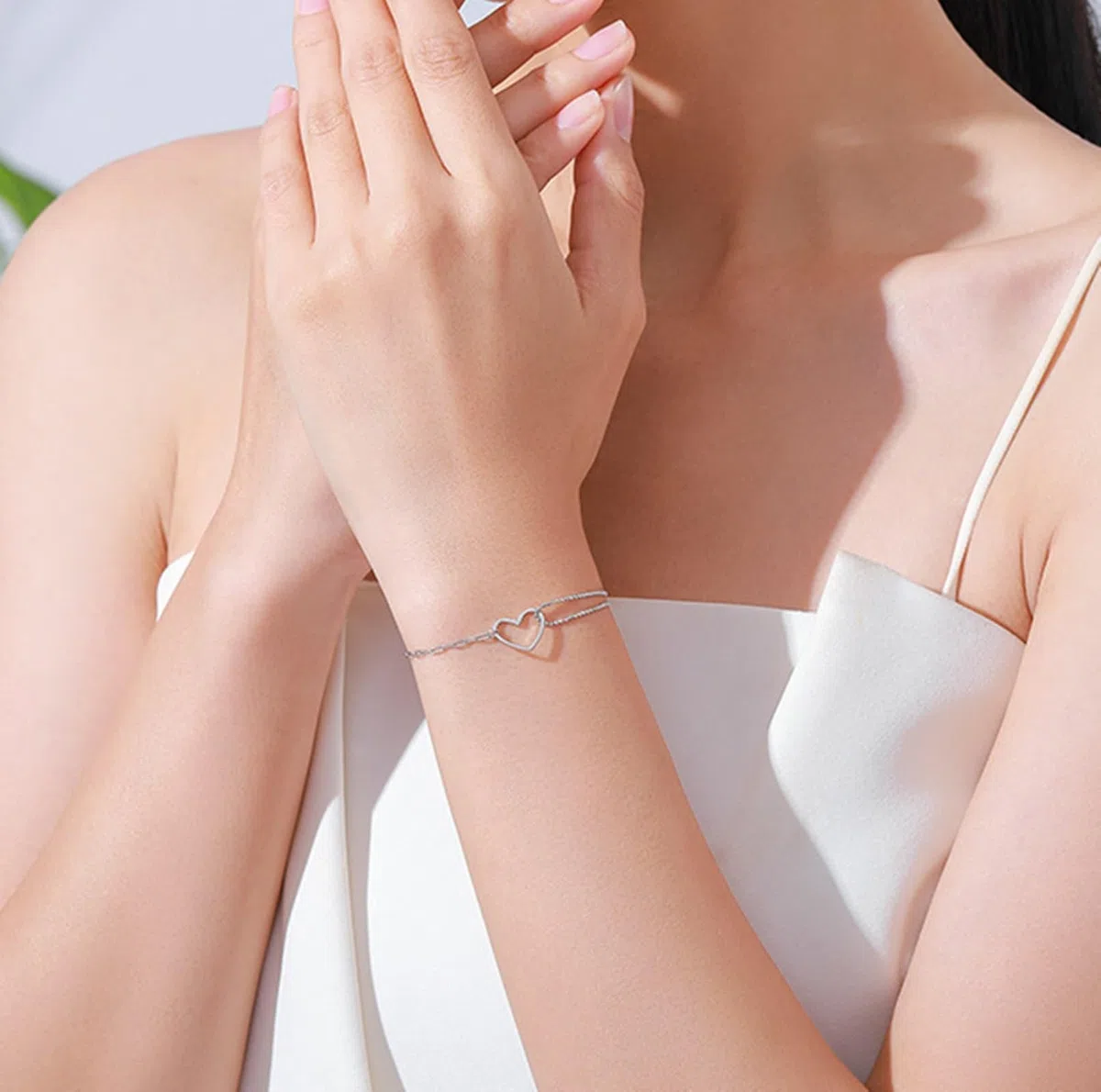 Pulsera de oro de 18 quilates Au750 para mujer, joyas de oro auténtico, pulsera de corazón para mujer, pulseras sencillas, PT950 platino