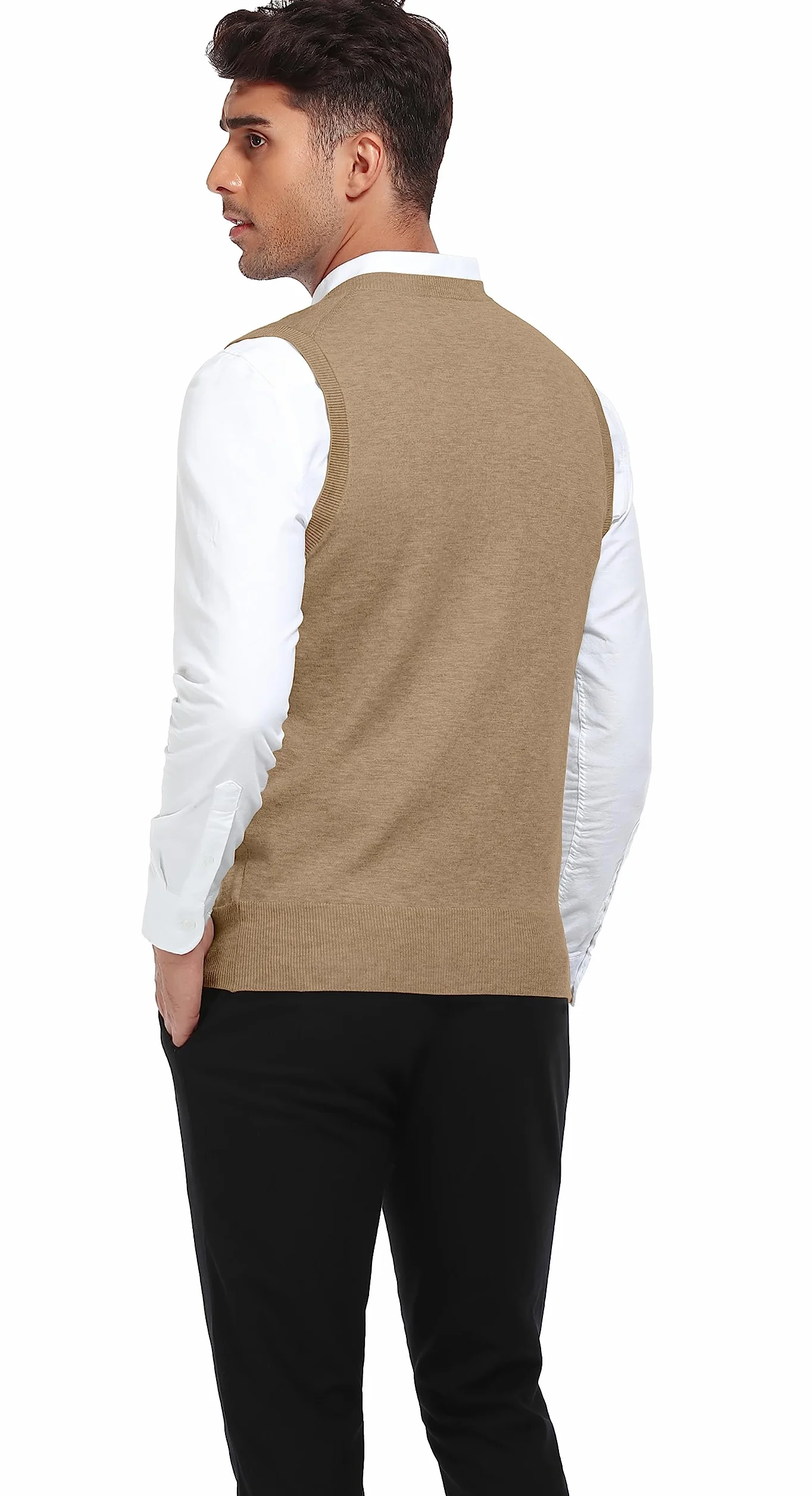 KUYIGO Hombres sin Mangas suéter Chaleco clásico de Negocios Caballero V Cuello de Punto de Punto Chaleco suéter Tank Tops