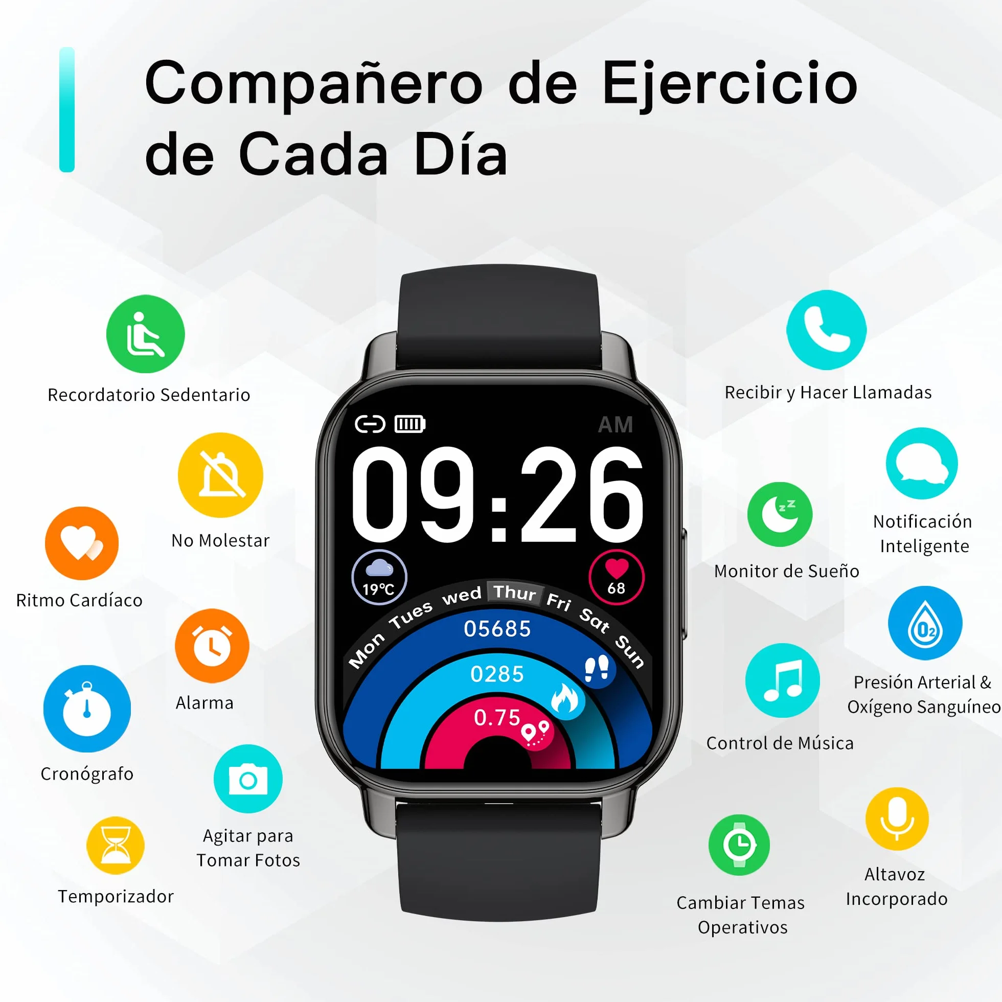 Popglory Reloj Inteligente Hombre con Llamadas y Asistente Voz, 1,85'' Smartwatch 2 Correas, Pulsera Actividad Presión Arterial Ritmo Cardíaco Oxígeno Sanguíneo, para Mujer Hombre Android iOS