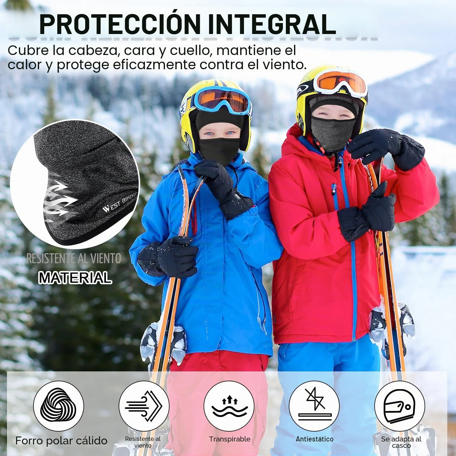 Pasamontañas Térmico Niños 4-12 Años, Máscara Esquí Ciclismo Forro Polar Cálido Prueba Viento Calentador Cuello