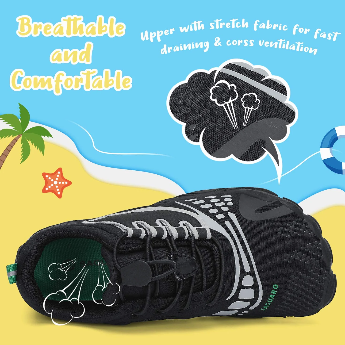 SAGUARO Zapatillas minimalistas Barefoot de secado rápido para niños, zapatillas de agua, 24-36 EU, negro y gris, 26 EU