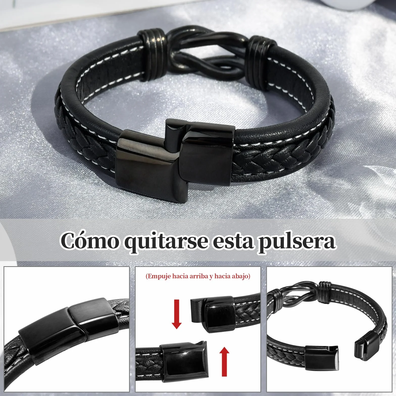 YELUWA Dia Del Padre Regalos, Pulsera Hombre, Regalos Para El Marido Los Hombres De Acero Inoxidable Pulsera De Cuero Trenzado Cumpleaños, Aniversario, Día De San Valentín, Regalo De Cumpleaños