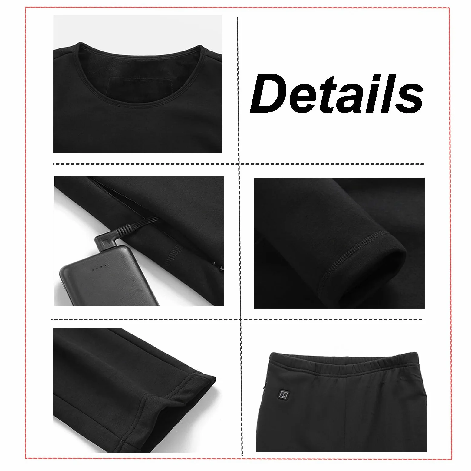 Calefacción Ropa Interior,Invierno Caliente USB Calefacción Ropa Interior Térmica Traje De 6 Zonas De Calefacción Hombres Y Mujeres Modelos