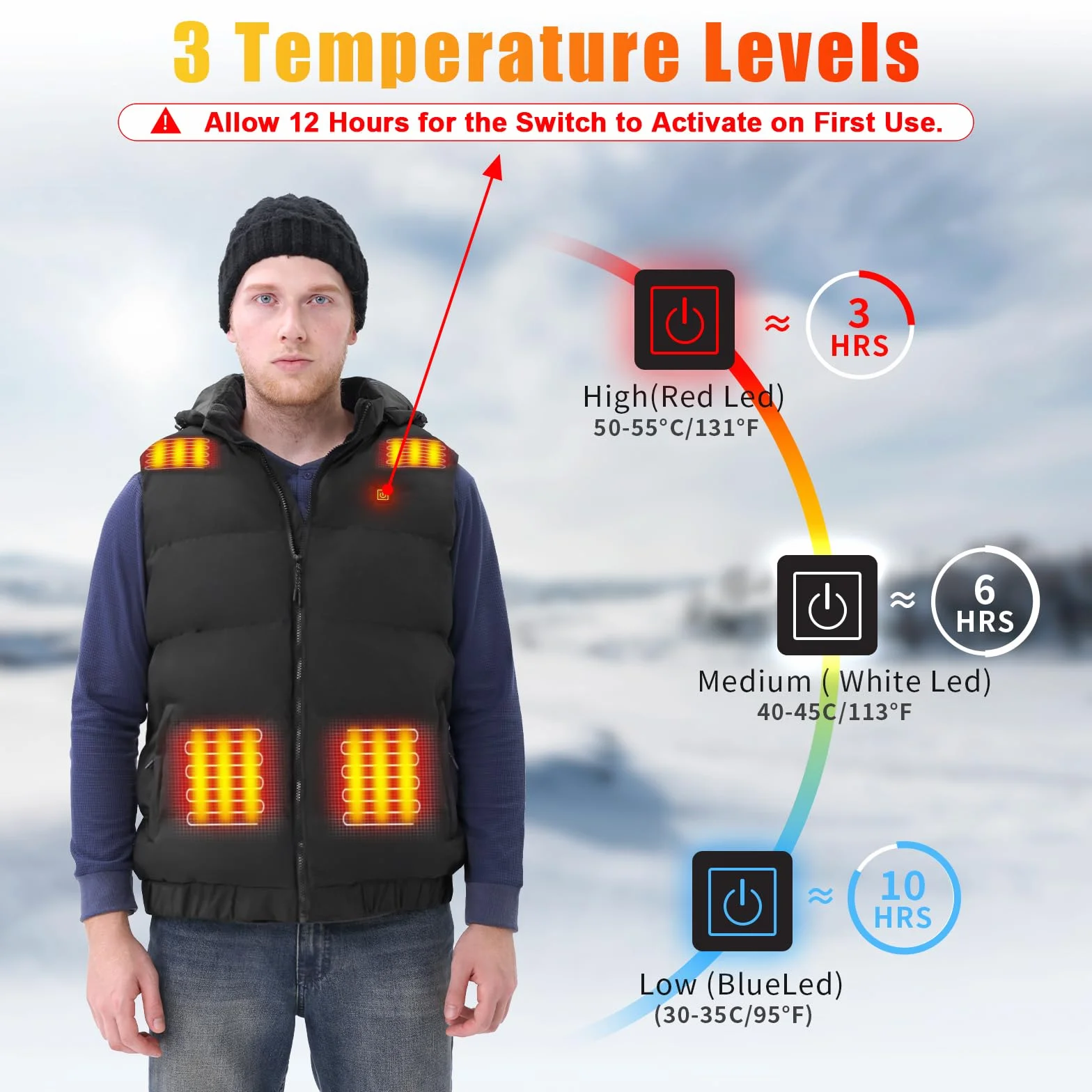 Chaleco con Calefacción Eléctrica USB con Batería, 3 Niveles de Temperatura, 9 Hojas de Calefacción, Lavable, Invierno Cálido