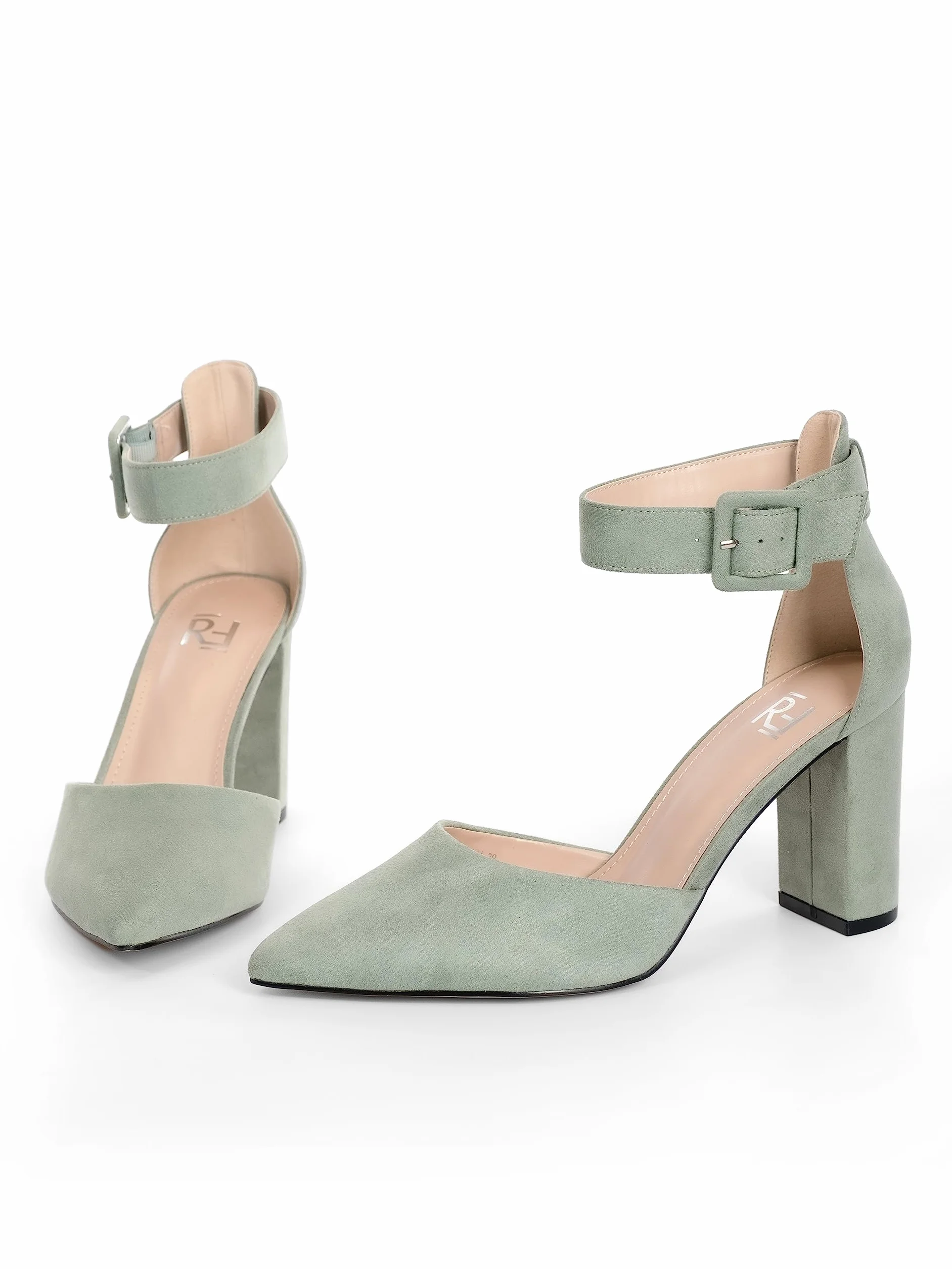 Tacones, 8.5 cm Tacón Bloque, Zapatos con Trasera, 8.5 cm Tacón Bloque, Blanco/Beige/Negro/Rosa/Verde/Gris/Rojo, Cuero sintético/Ante sintética, Zapatos Destalonados, Slingbacks, 2062A
