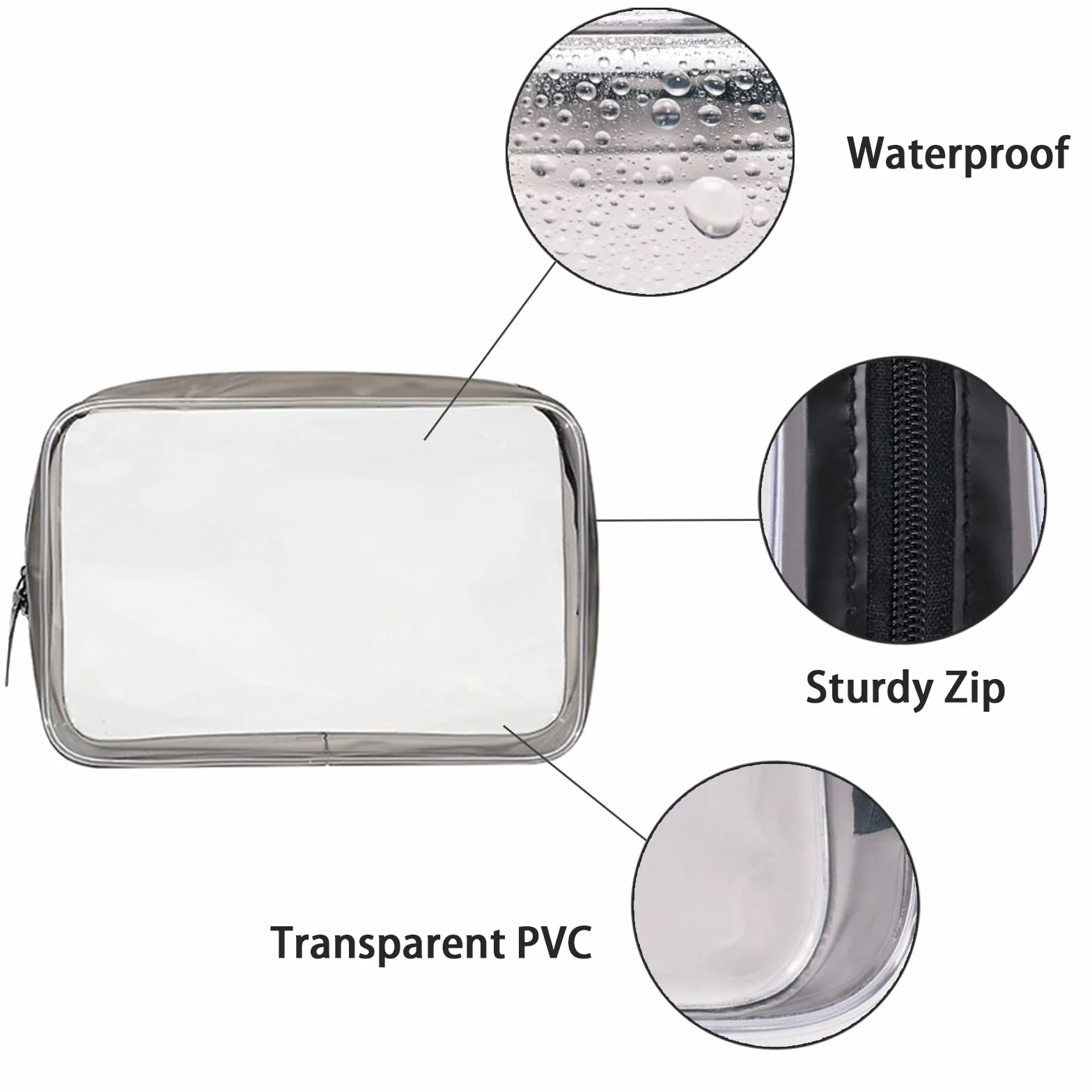 KEYRI 4 Piezas Neceser de Aseo Transparente Bolsas Portátil de PVC Bolsa de Cosméticos Impermeables Bolsa TSA Neceser de Viaje Avion Bolsa de Maquillaje para Mujeres y Hombres (Negro)
