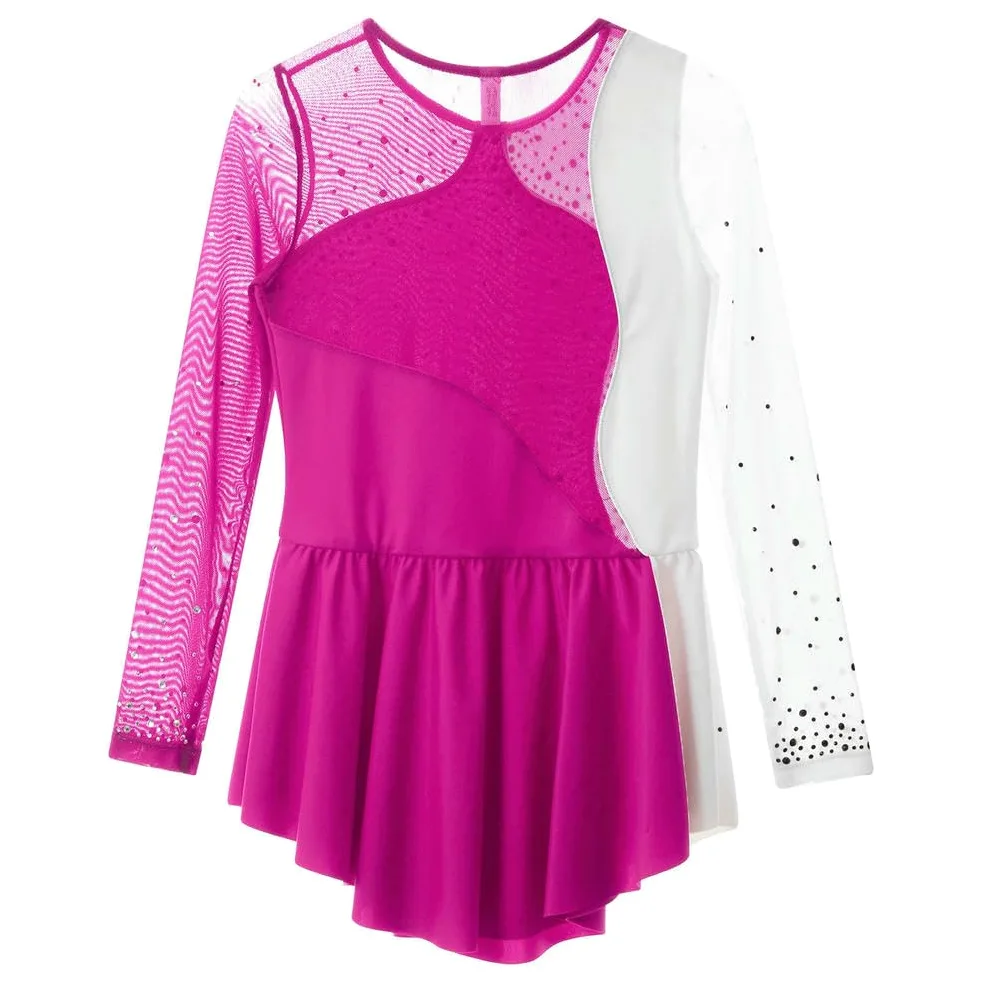 QXDZSW - Vestido de patinaje artístico para niñas, manga larga, con diamantes de imitación, vestido de gimnasia, leotardo, ballet, danza, actuación