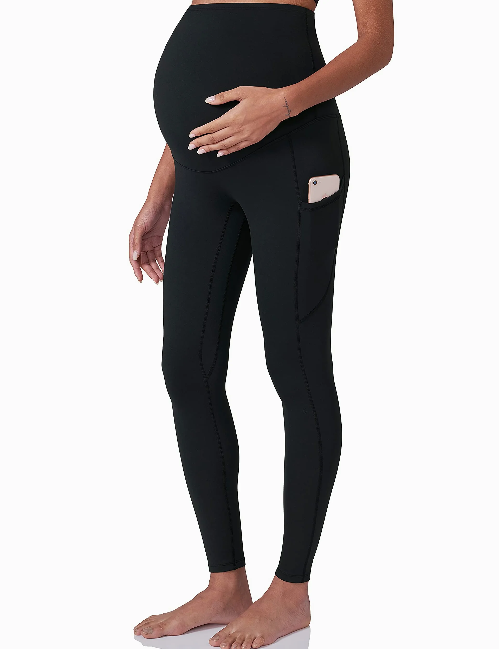 POSHDIVAH - Leggings deportivos de maternidad para mujer con banda sobre el vientre, pantalones de yoga para embarazo con bolsillos, tejido suave para actividad y uso diario
