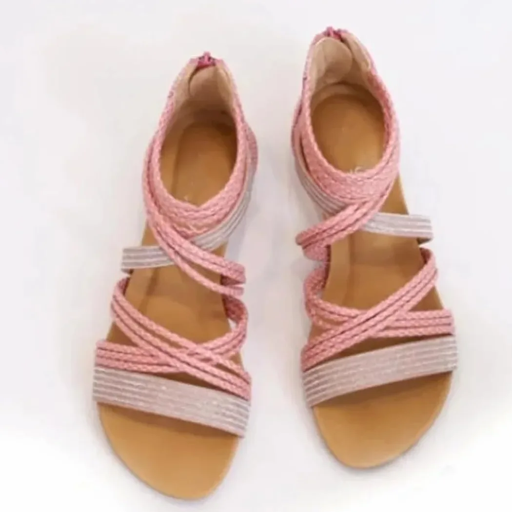 Sandalias de gladiador con cremallera en la espalda y tacón de cuña para mujer, con parte superior de poliuretano, estilo bohemio, para verano