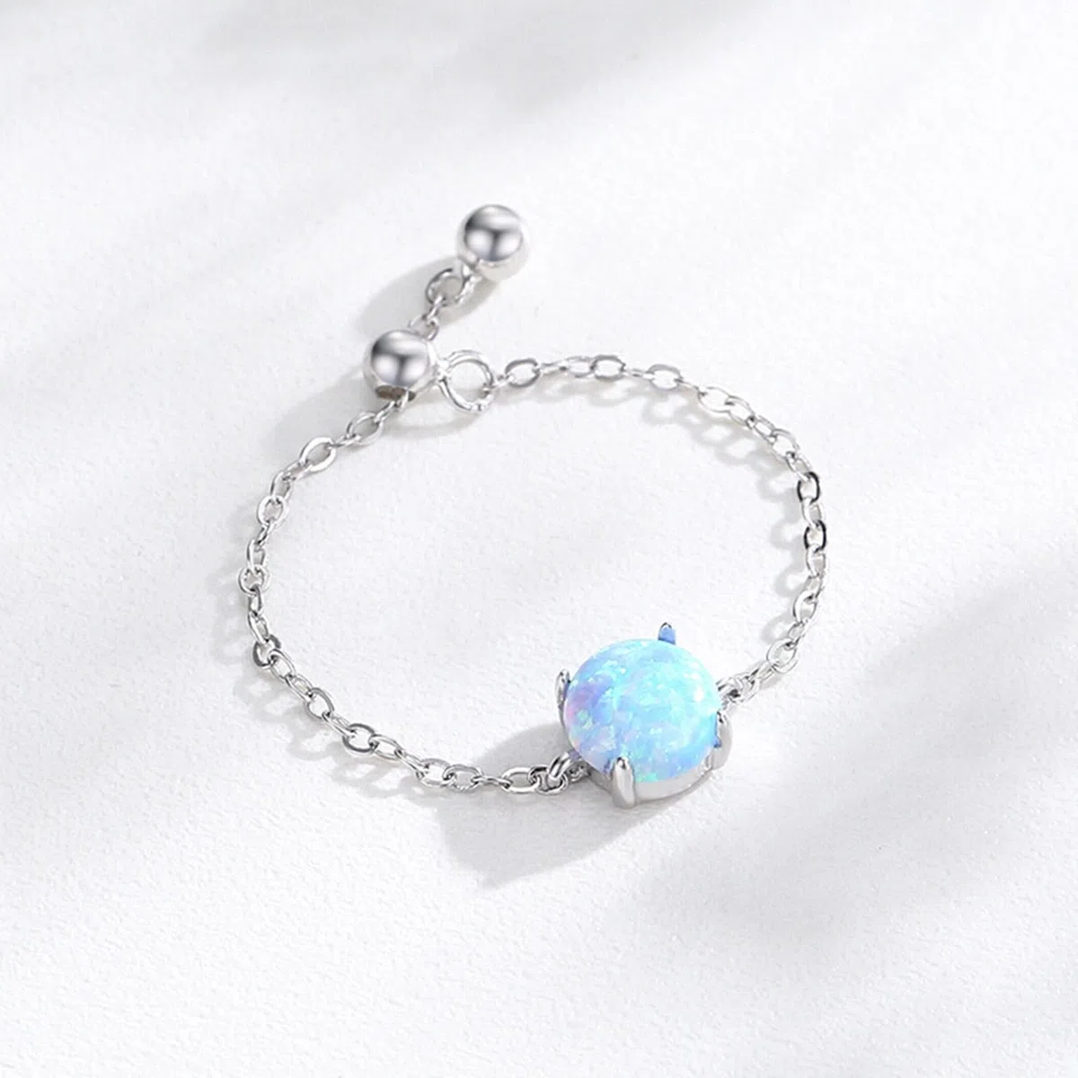 KnSam Anillo de boda de oro blanco de 9 K/14 K/18 K, cadena ajustable, anillo de compromiso con ópalo azul, anillos de pareja Au 375/585/750, oro blanco, talla 47-65