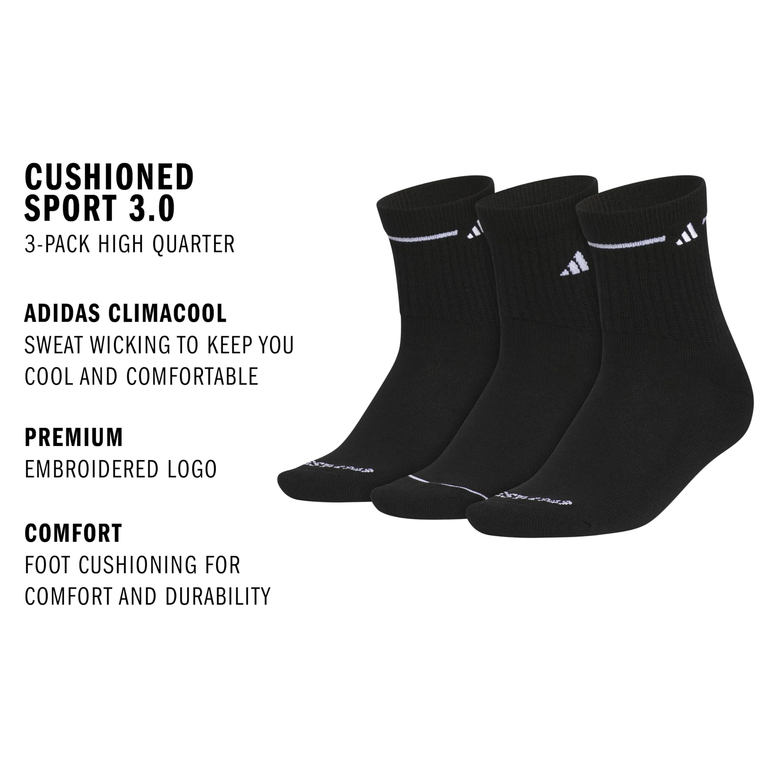 adidas Calcetines Deportivos Acolchados para Mujer (Paquete de 3 Pares) de Media caña por Encima del Tobillo, Negro/Blanco, M (Paquete de 3)