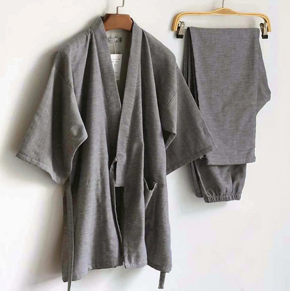 Fendawn Strive Clásica elegante estilo japonés hombres algodón albornoz pijamas Kimono ropa casual
