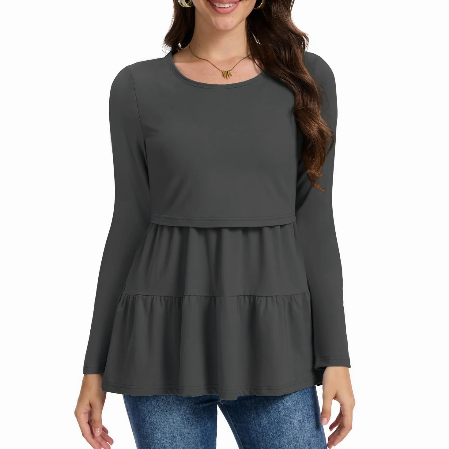 Bearsland Women's Nursing Top 3pack Long Sleeve Scoop Neck Breastfeeding Shirts Nursing Shirt