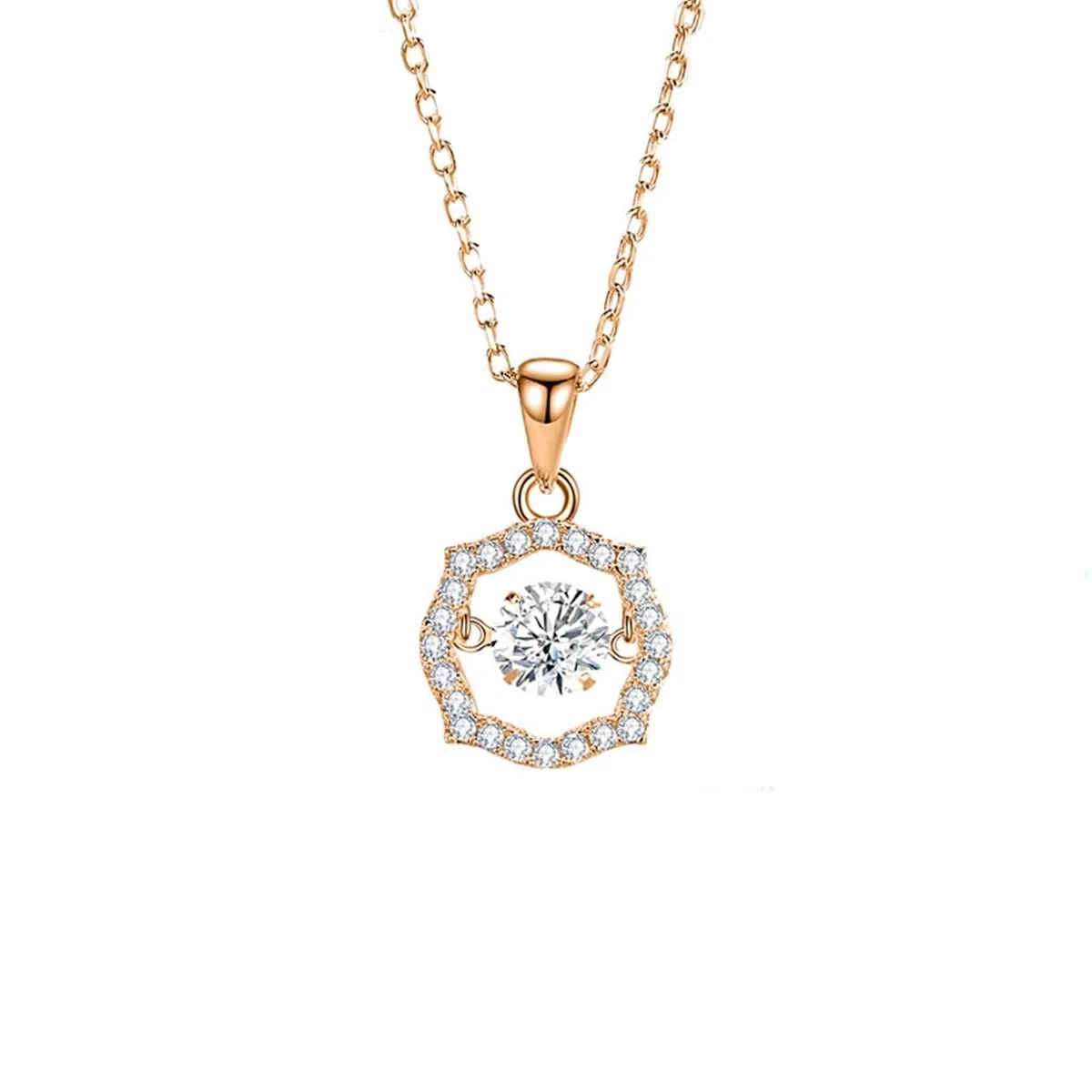 Collares de moissanita de oro blanco de 9K/14K/18K para mujer, collar hueco de halo con borde ondulado para mujer