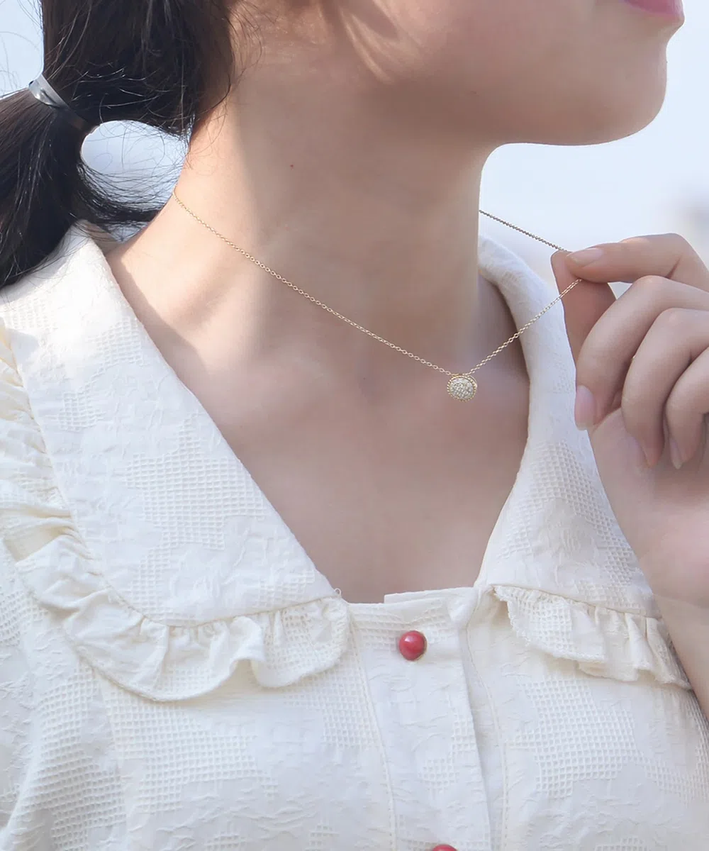 Círculo delicado collar de oro rosa para mujer, cadena con diamante cultivado en laboratorio, cadena de novia Rolo 40+5 cm