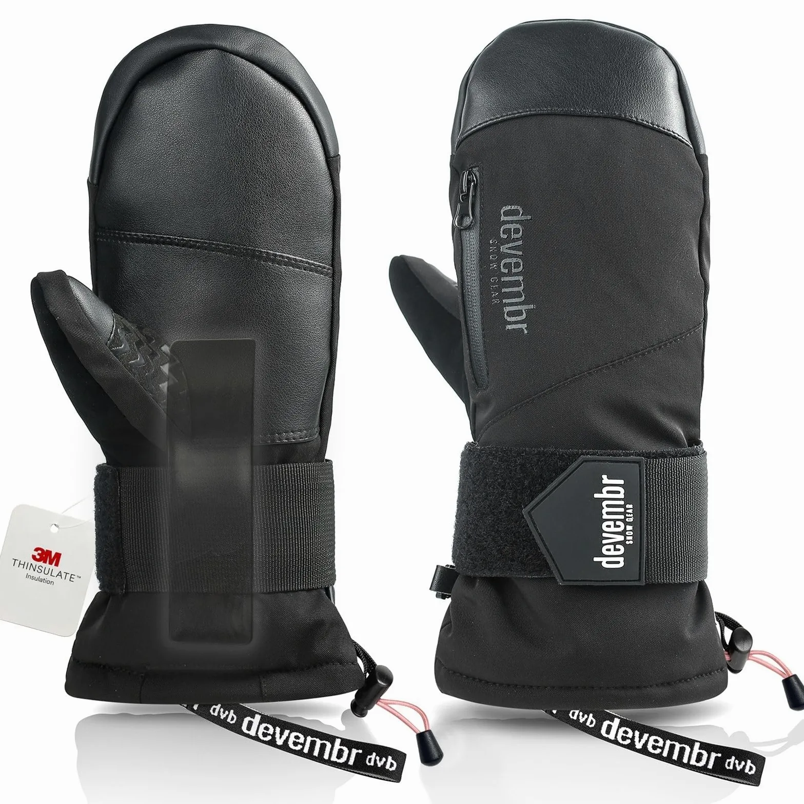 devembr Manoplas de esquí con Muñequeras, Manoplas de Snowboard con Pantalla Táctil, Impermeables
