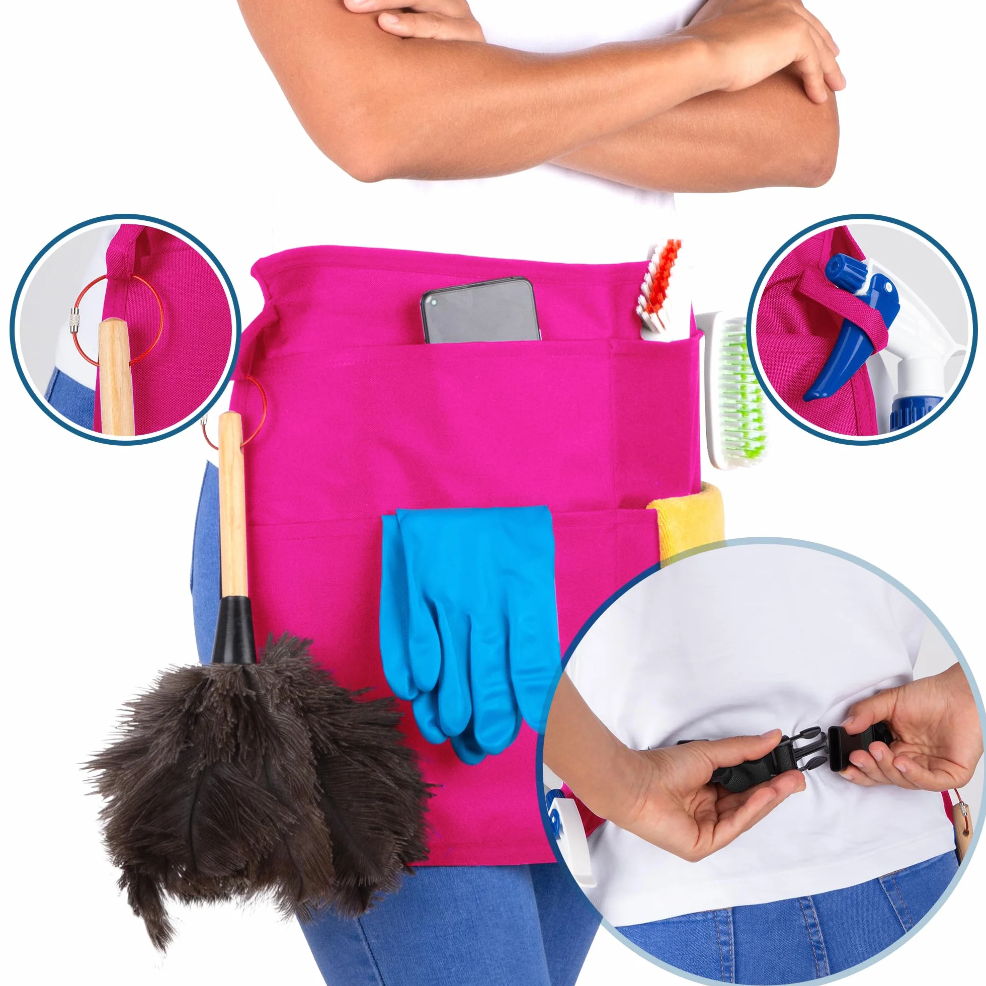 Delantal de limpieza profesional impermeable de 5 bolsillos. Hecho para limpiadores profesionales. Como un organizador de limpieza alrededor de tu cintura