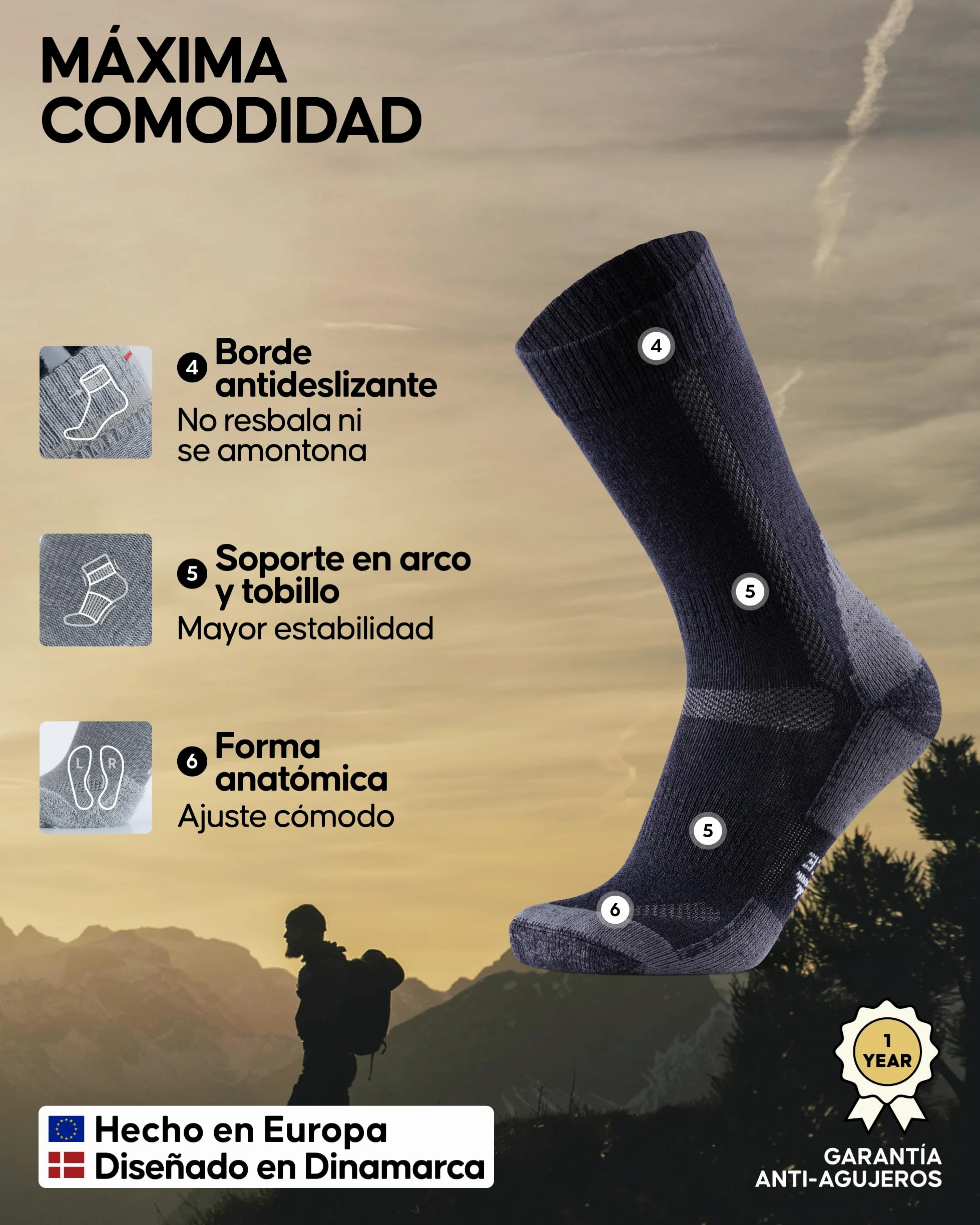 DANISH ENDURANCE Calcetines Senderismo Lana, 3 y 5 Pack MC (1xVerde, 1xLight Gris, 1xAzul Marino Azul) 48-51