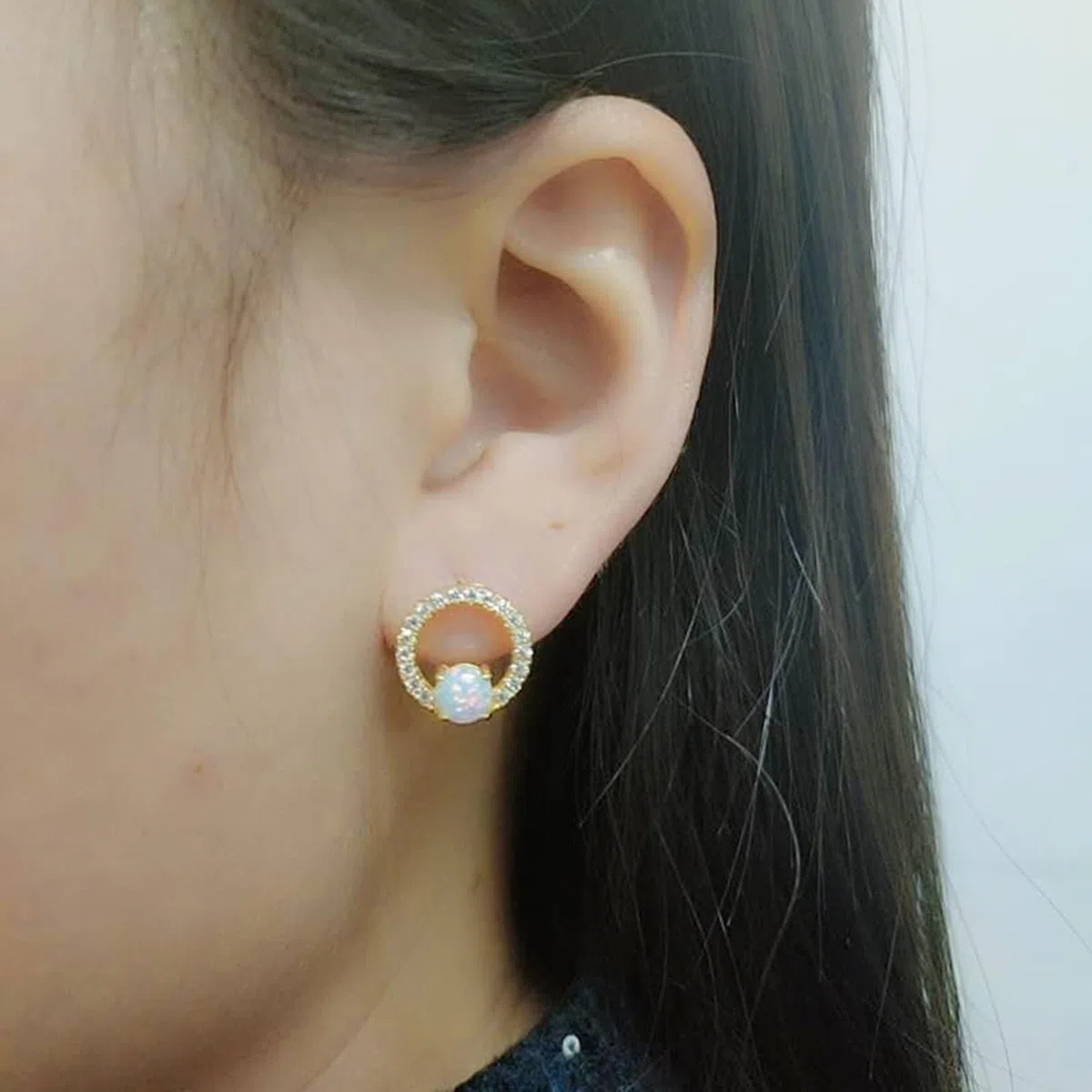 Pendientes de oro blanco de 9 K/14 K/18 K con ópalo multicolor, blanco hueco Au 375/585/750, pendientes de moissanite