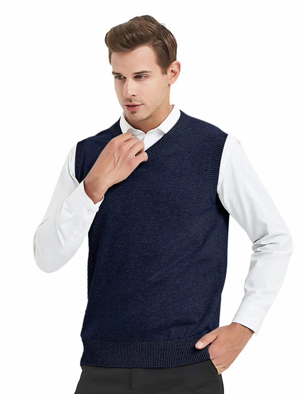 TopTie Chaleco de suéter Liso de Color sólido de Negocios para Hombre, Jersey Informal de Ajuste de algodón