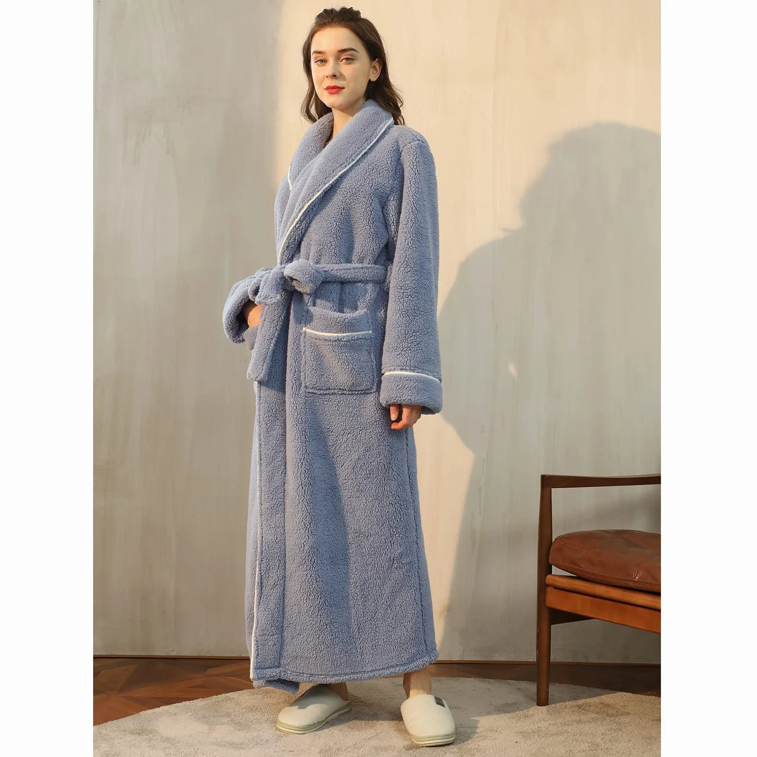 Bata Mujer Invierno, Albornoz de Forro Polar, Súper Cómodo y Suave Casa Ropa de Dormir, Largo, Regalos para Mujer