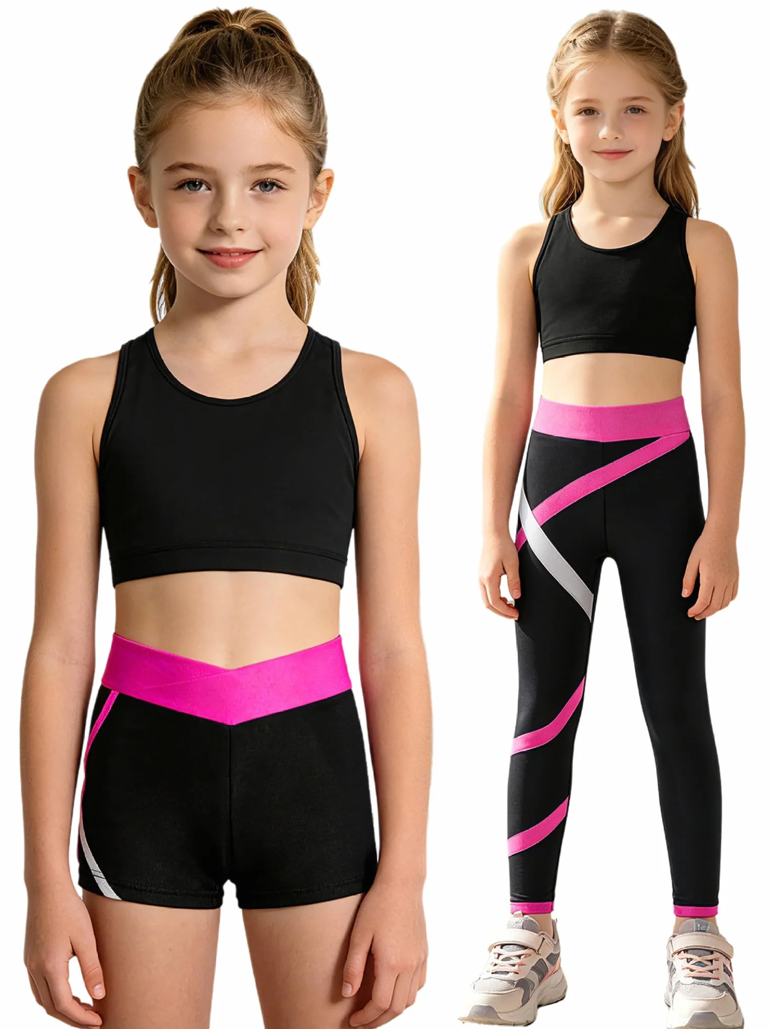 Chándal infantil para niña, sujetador deportivo y leggings con pantalones cortos, ropa deportiva elástica, conjunto de yoga, fitness, correr, danza