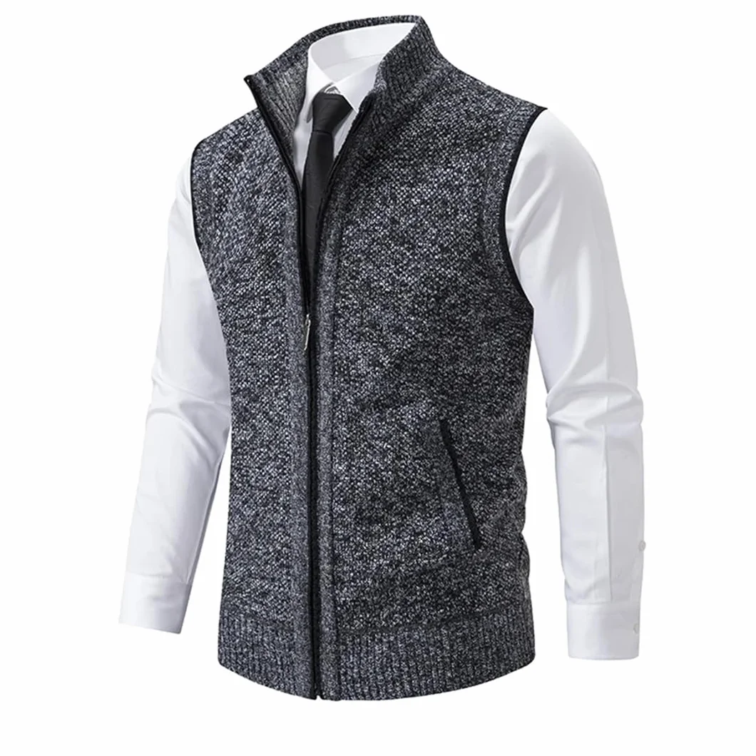 Disimlarl Suéter de punto sin mangas para hombre, cárdigan de lana con cremallera, suéter de cuello alto, chaleco de punto