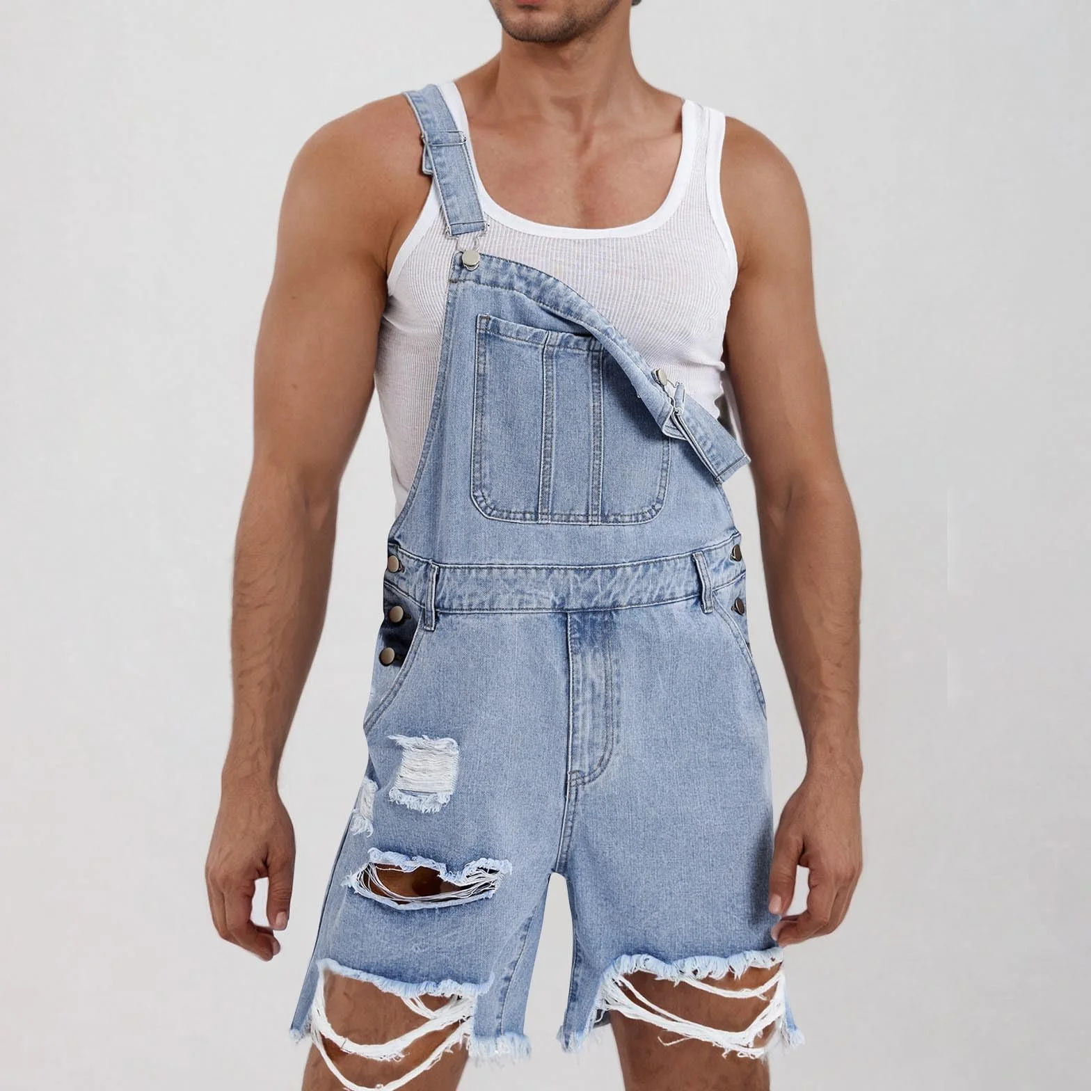 HAOLEI Peto Vaquero Hombre, Mono Vaquero Corto Jumpsuit Bolsillos Casual Mezclilla