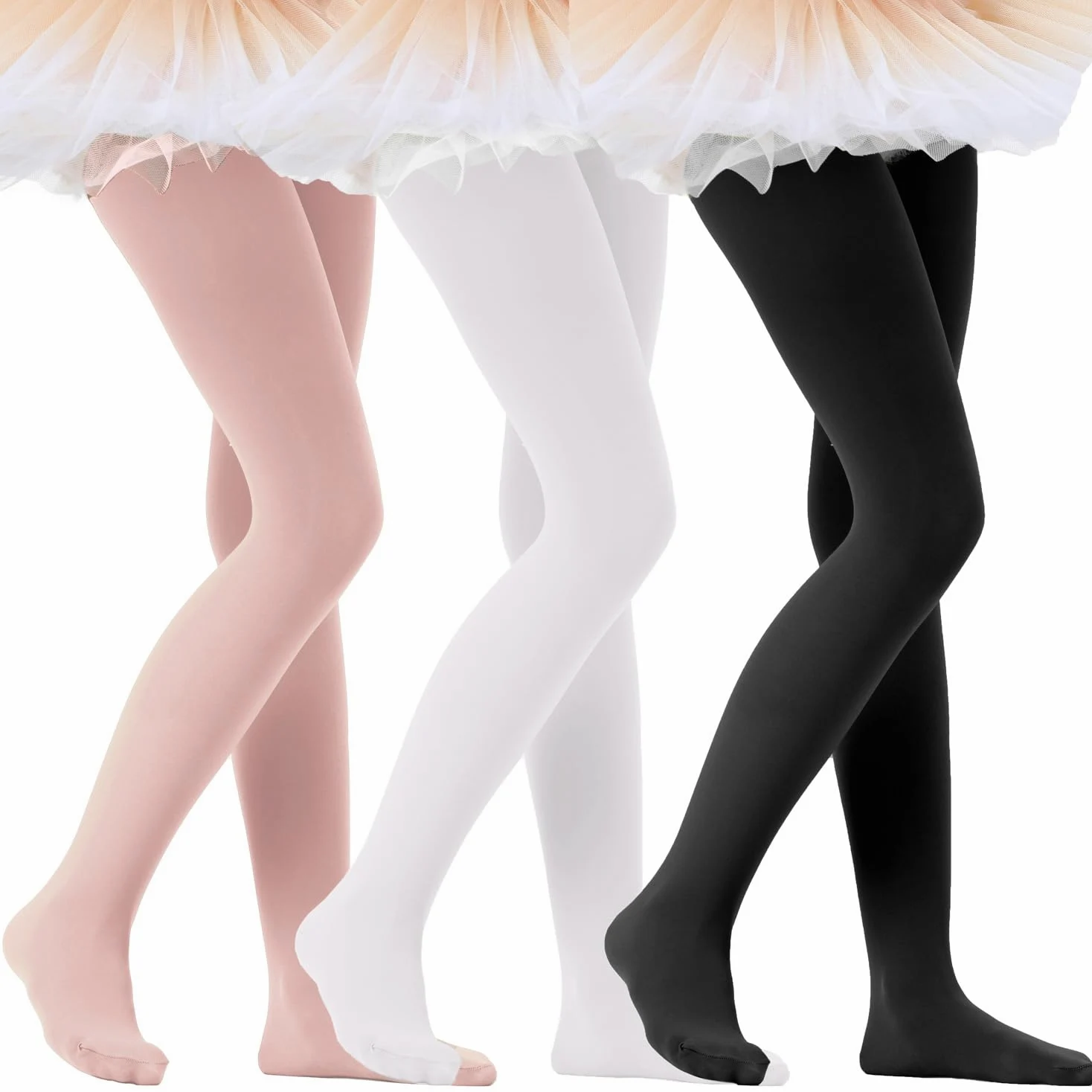 Citystl Medias de ballet para niñas, 3 pares, varios colores, medias de algodón para vestir escolar