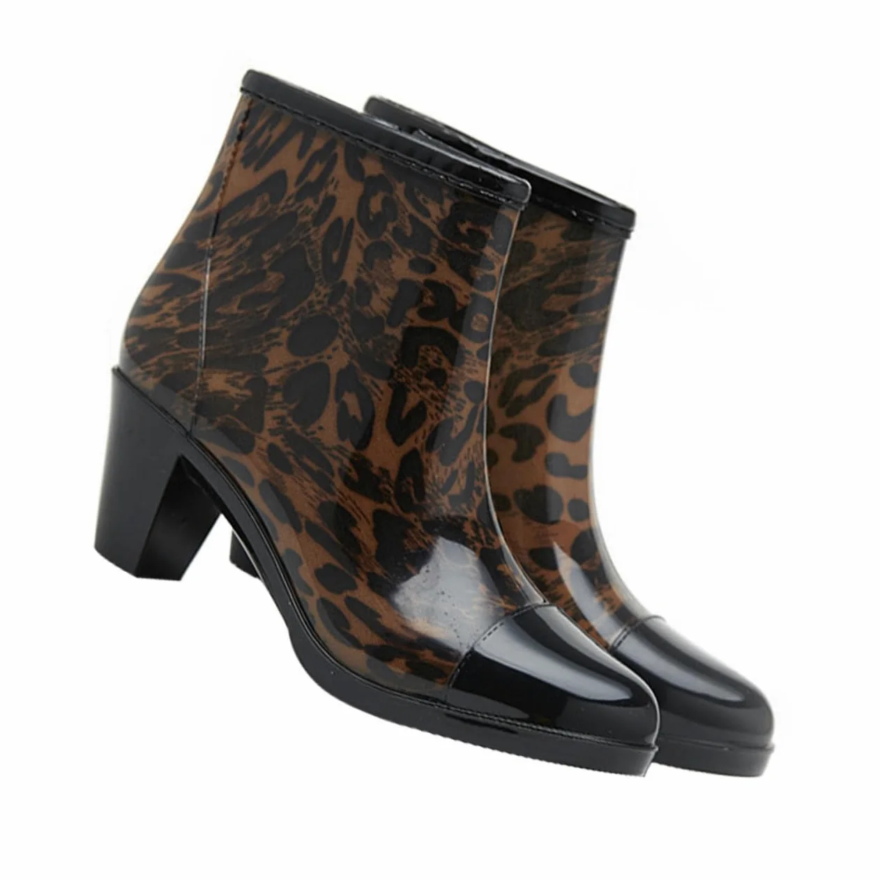 PartyKindom Botas de Lluvia Cortas de Pvc Tacón Alto para Mujer y Cremallera Lateral, Antideslizantes Diseño Elegante y Moda para Uso Diario