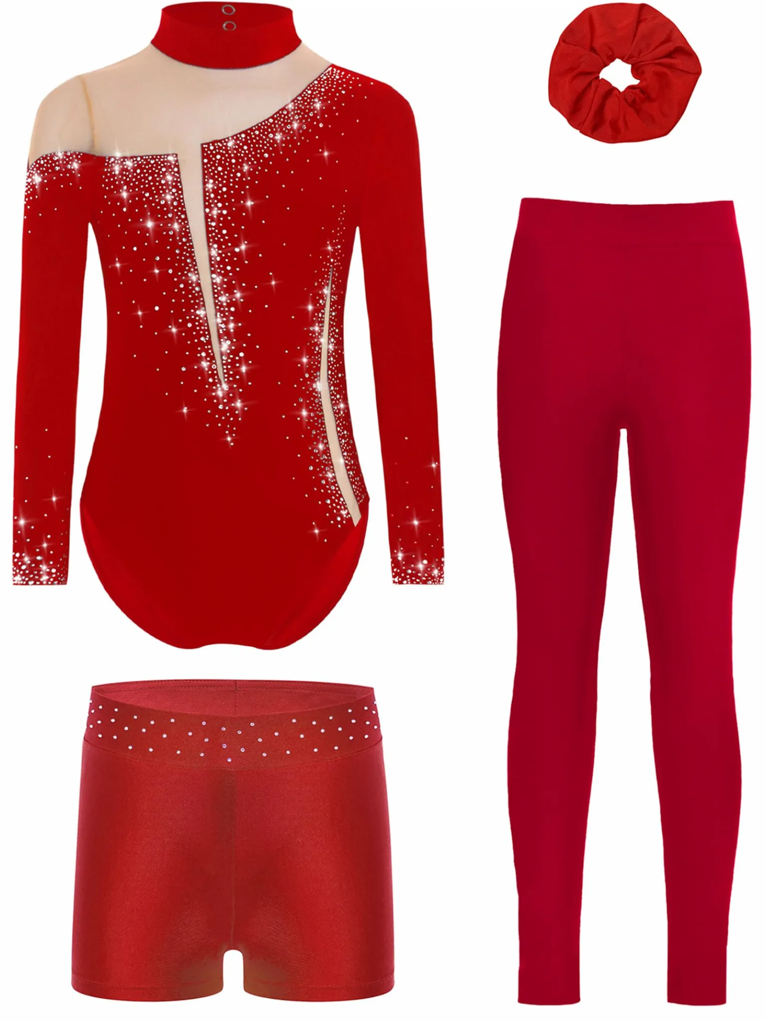Traje Gimnasia Con Brillo Niña Años Traje Gimnasia Manga Larga Patinaje Artístico Body Mono Camiseta Leotardos Competencia Baile