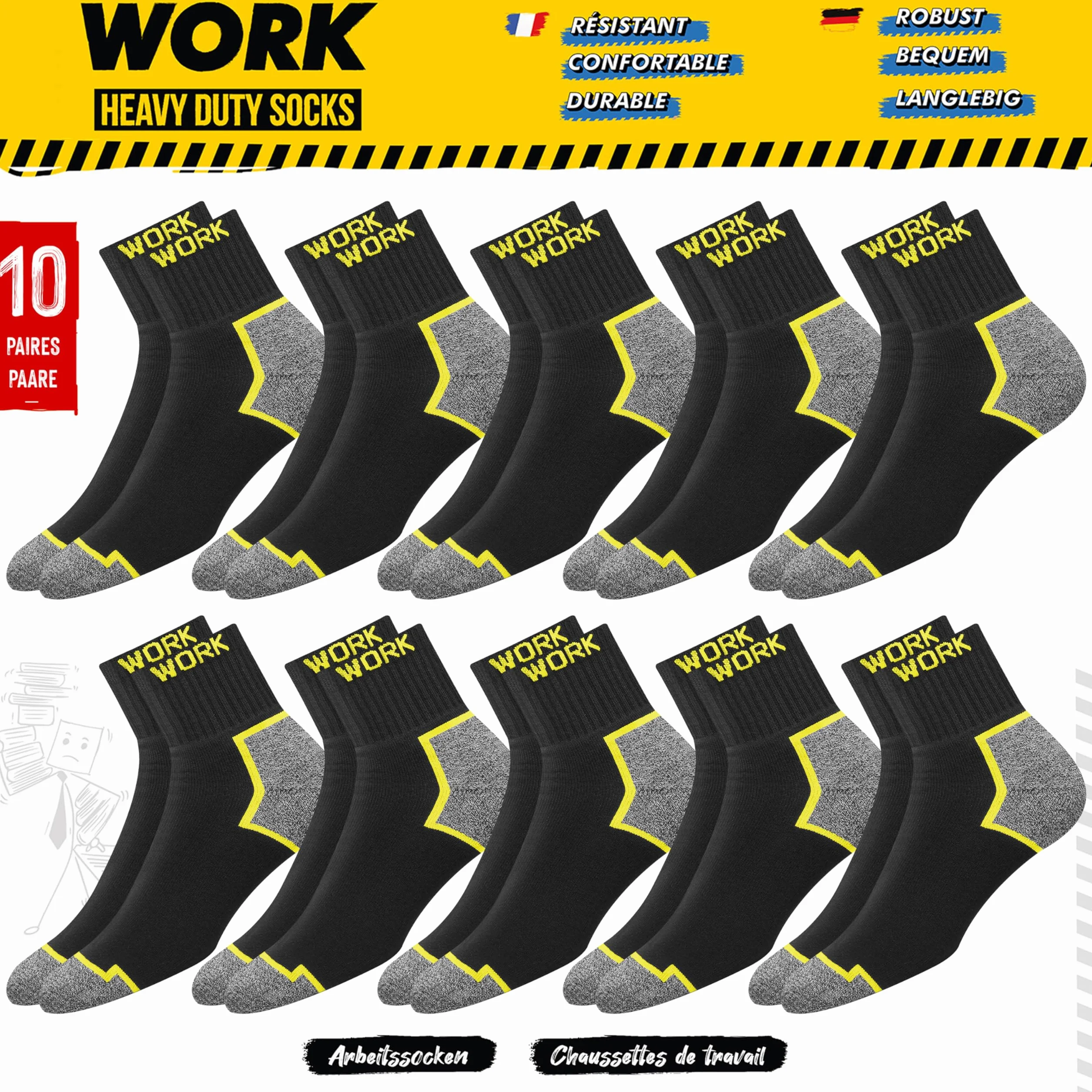SOXCO 10 Pares Quarter Calcetines Hombre Trabajo Cortos WORK Socks