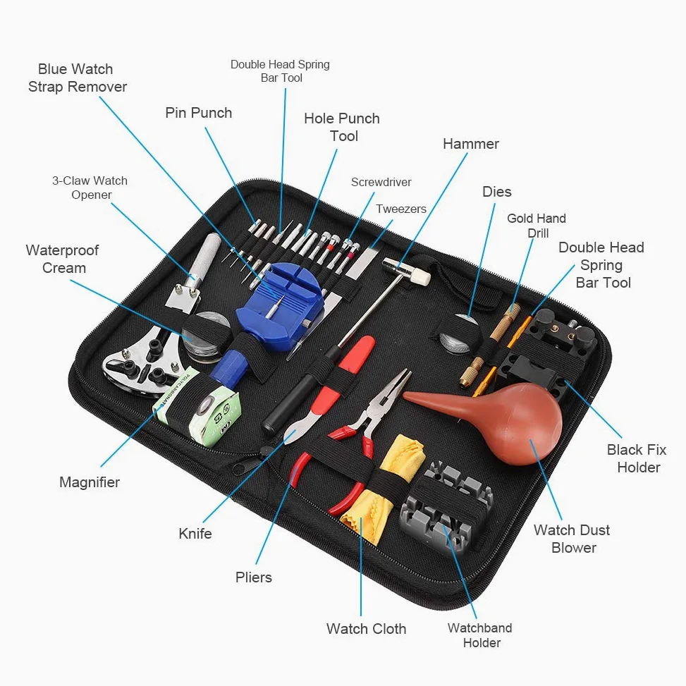 Kit de reparación de relojes, herramienta de repuesto de batería, herramienta de extracción de eslabones de reloj, herramienta profesional de reparación de relojes