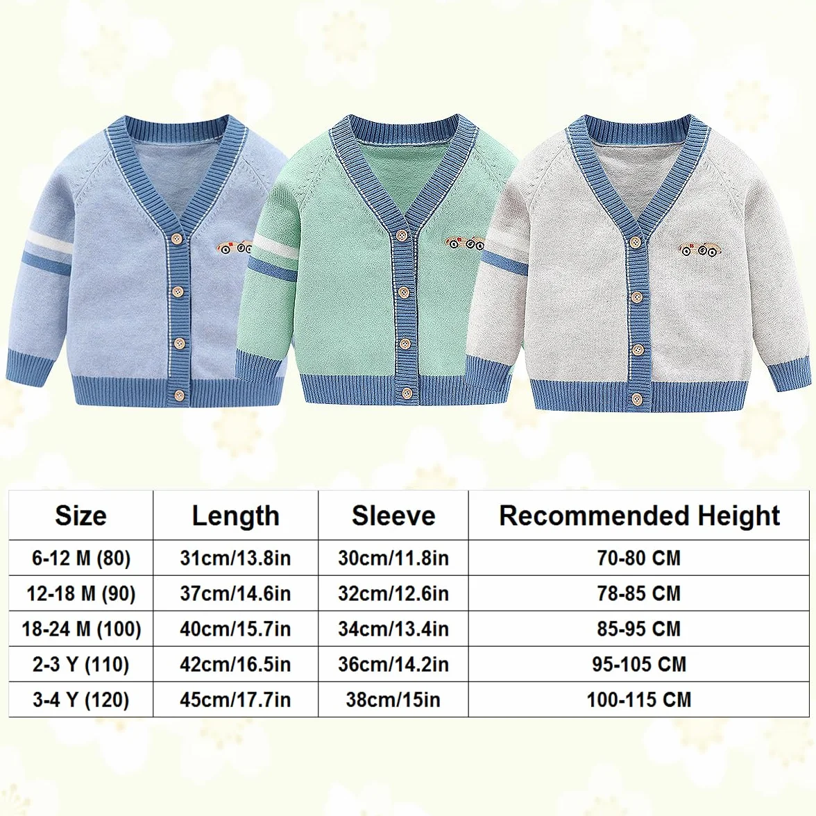Chaqueta de manga larga para niños (cuello en pico) para niños pequeños con botones de punto para otoño e invierno