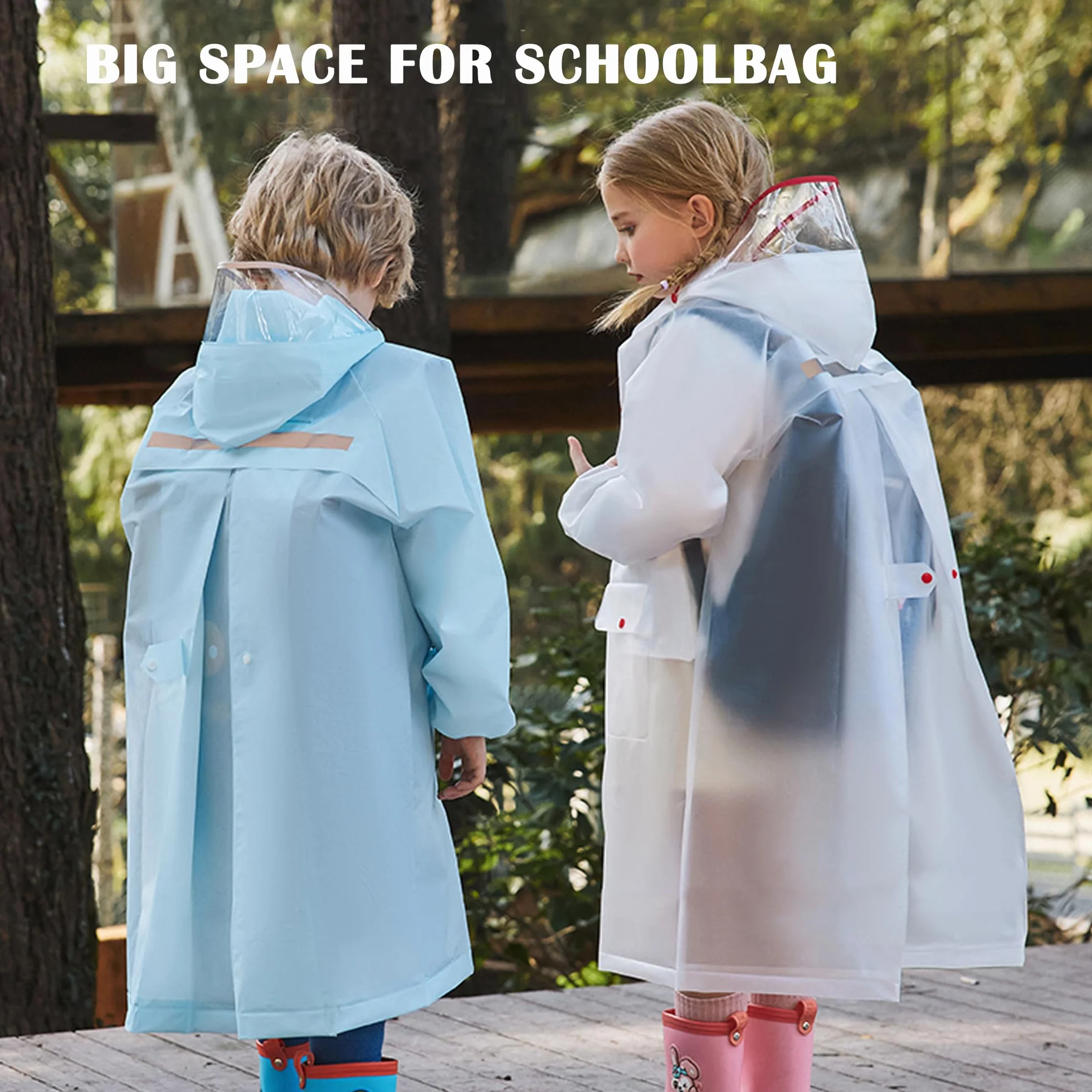 Fewlby Abrigos Impermeables Chubasquero para Niño Niña Poncho de Lluvia Transparente Chaqueta Impermeable con Capucha Infantiles Reutilizable Traje de Lluvia 6-16 Años