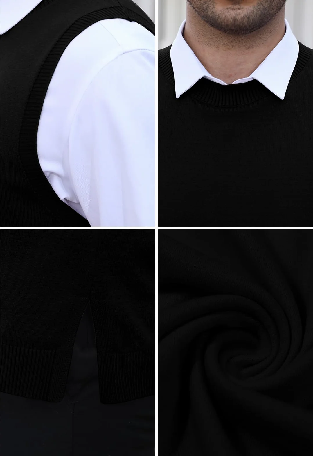 KUYIGO Chaleco sin mangas clásico para hombre, cuello redondo, tejido de punto, cárdigan, camiseta sin mangas