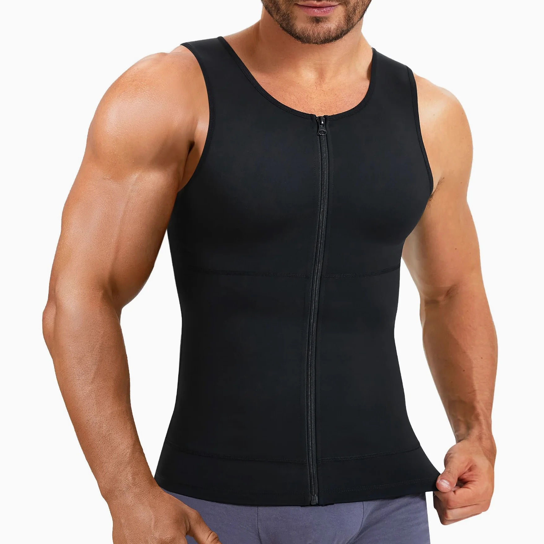 Eleady Camisetas de compresión para hombre, con cremallera, para moldear el cuerpo, camisetas más delgadas