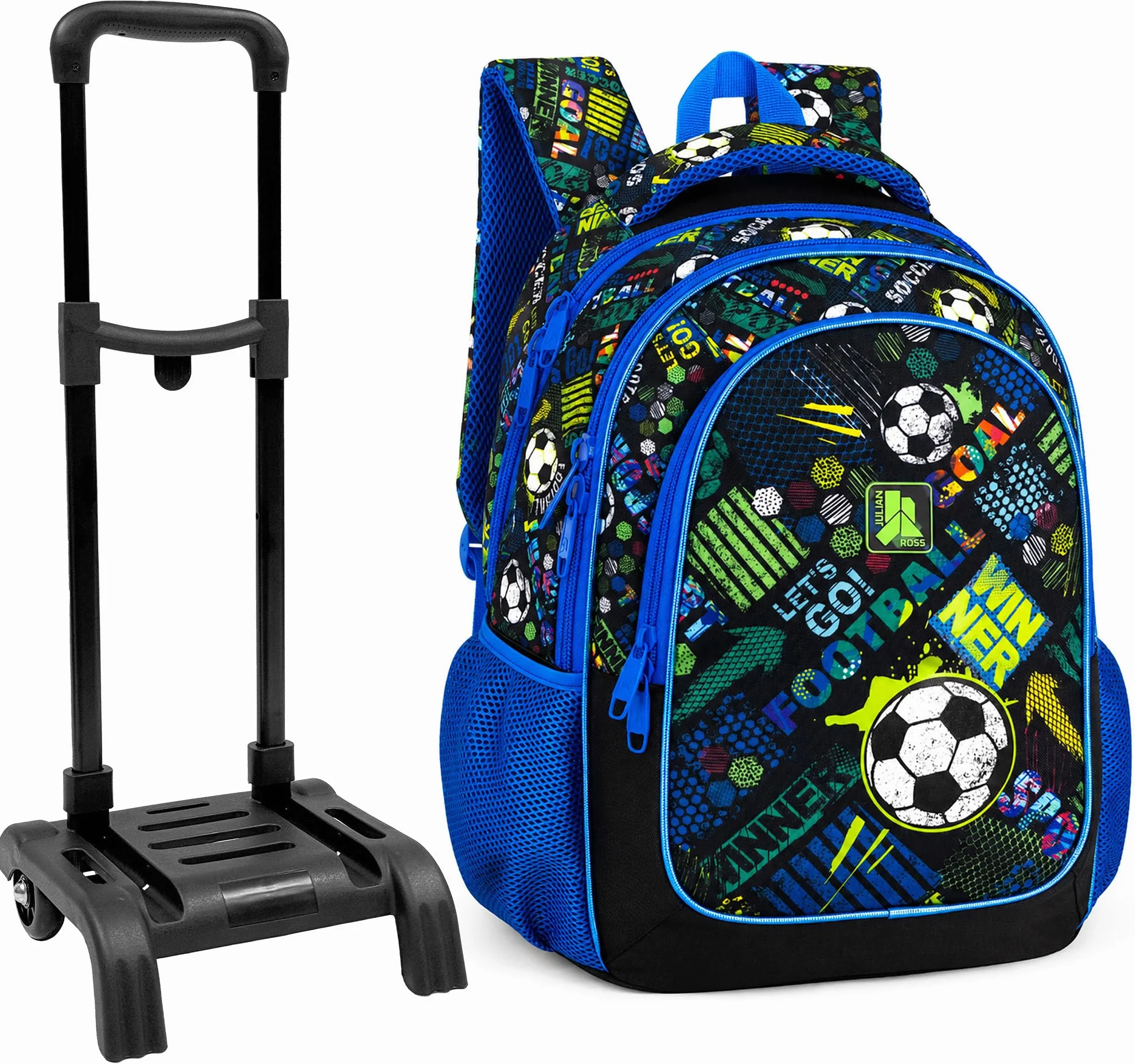 Mochila Escolar con Ruedas Niño 29L 2in1 Goal Power | Carro Extraíble, Ergonómica, 33x43x20 cm, 6-12 Años, Educación Primaria, Julian Ross