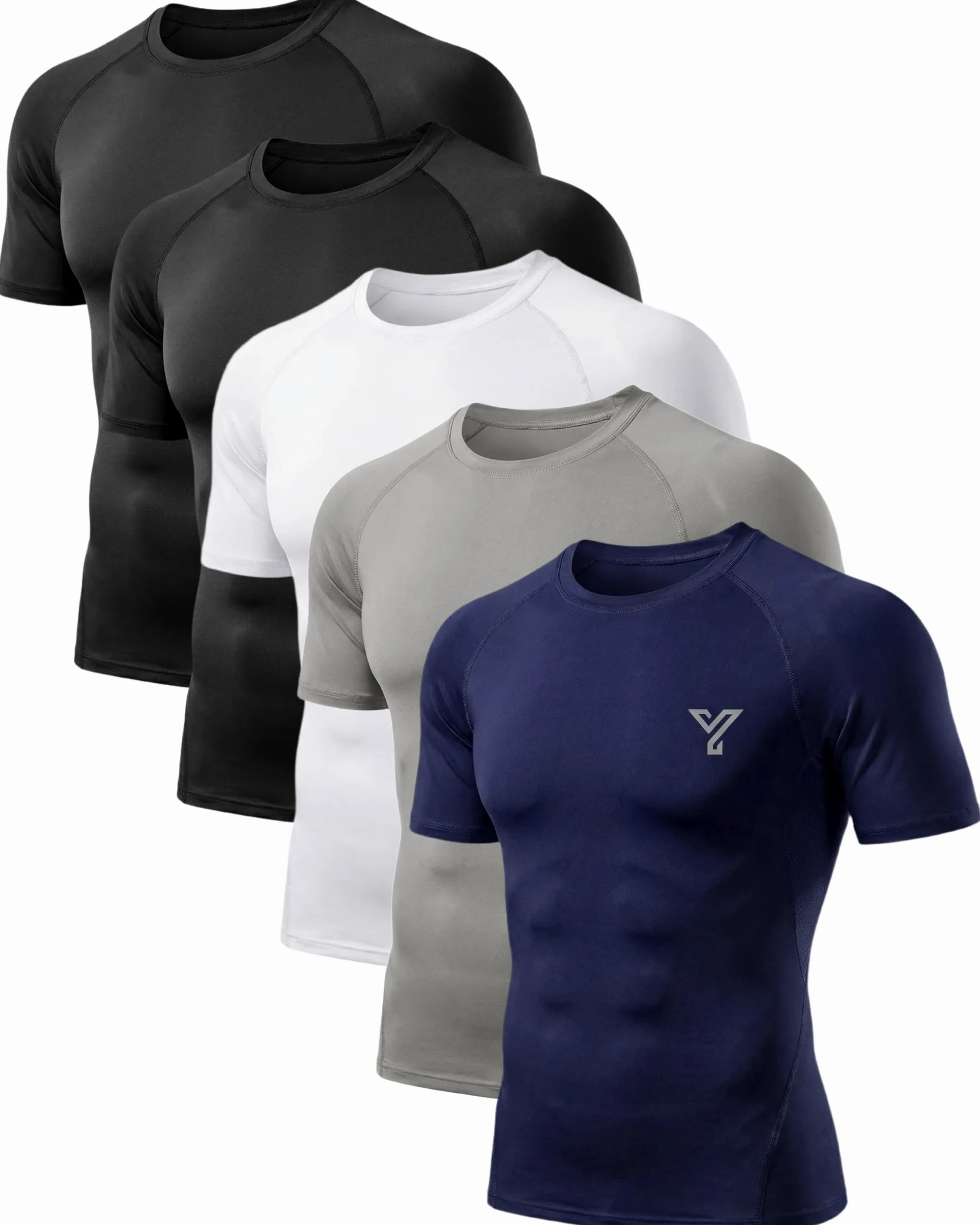 YESWEL Camiseta Compresiva Masculina Pack 5 Unidades, Manga Corta, Tejido Funcional Transpirable, Secado RáPido, Prenda Interior Ligera Ideal para Correr, Entrenamiento Y Gimnasio (M - XL)