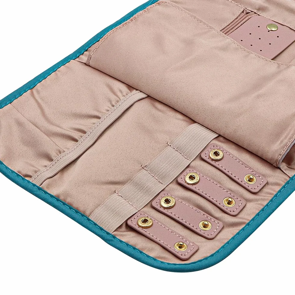 Rollos de Joyas para Viajes Organizador de Joyas de Viaje Plegable Estuche de Almacenamiento Bolsa para Anillos Pendientes Collares Pulseras (Verde)