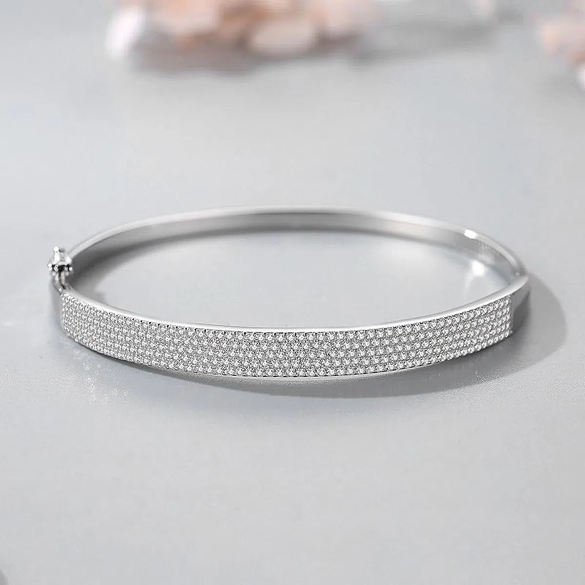 Brazalete de Mujer Oro Blanco 9 K / 14 K / 18 K, Simple con Moissanita, Cadena 16 CM, Brazaletes Plata Mujer